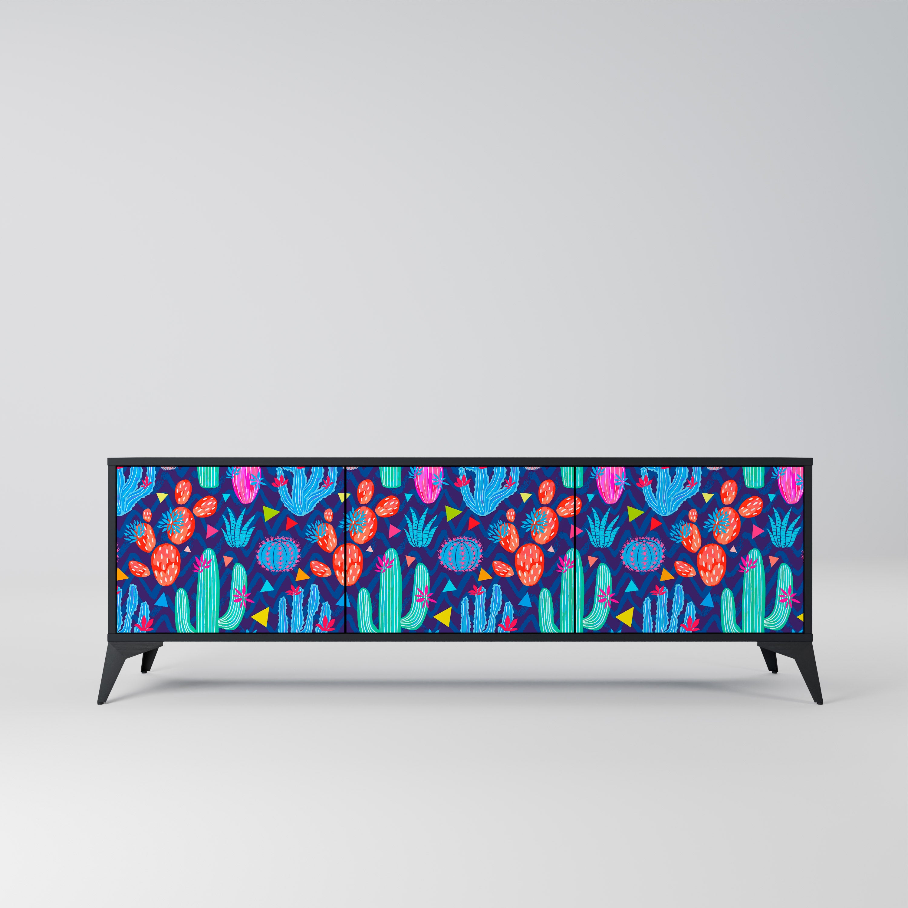 CACTUS VIBES 3-Door TV Stand in Black Finish