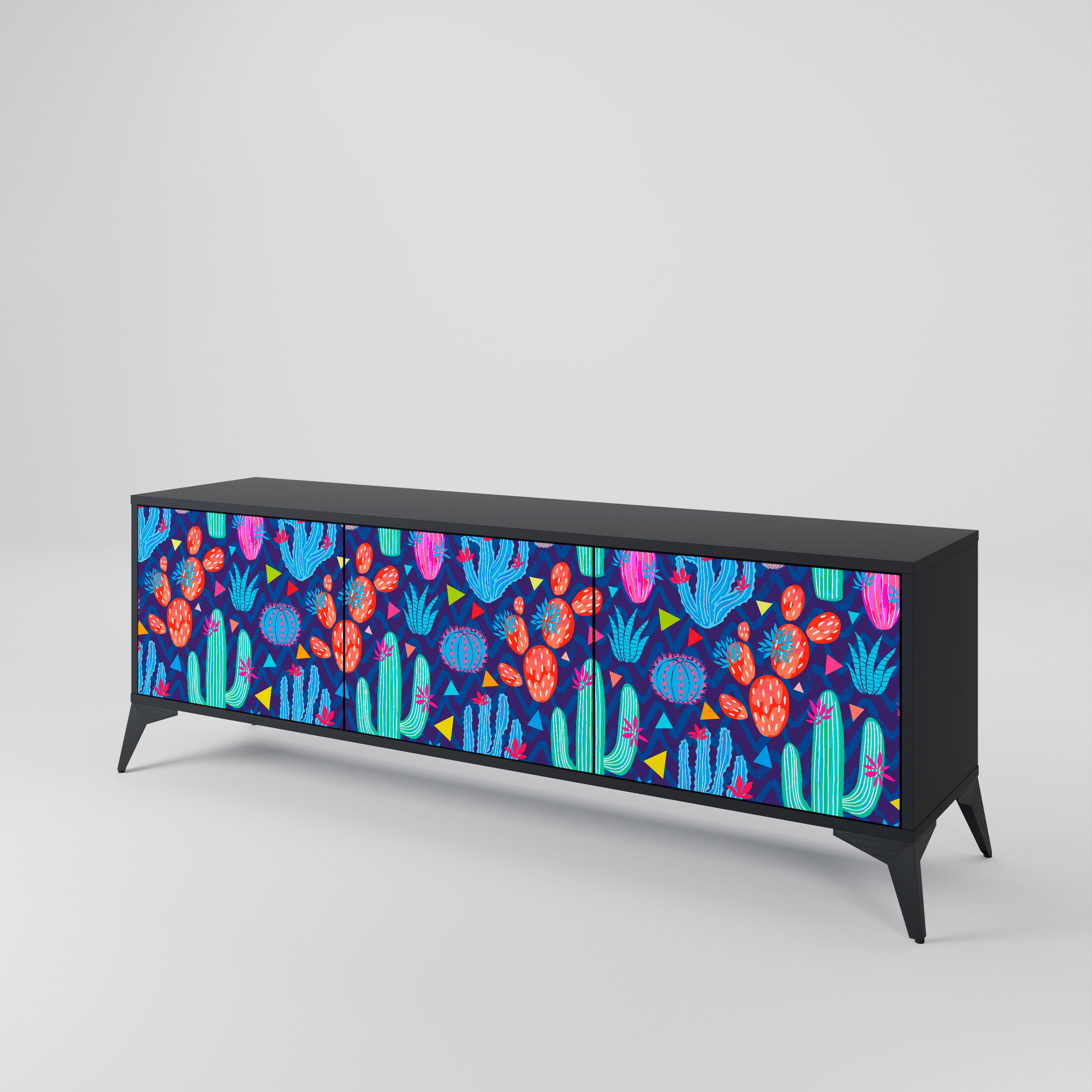 CACTUS VIBES 3-Door TV Stand in Black Finish