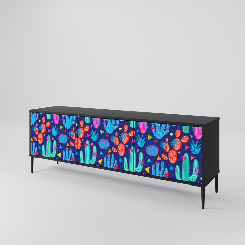 CACTUS VIBES 3-Door TV Stand in Black Finish