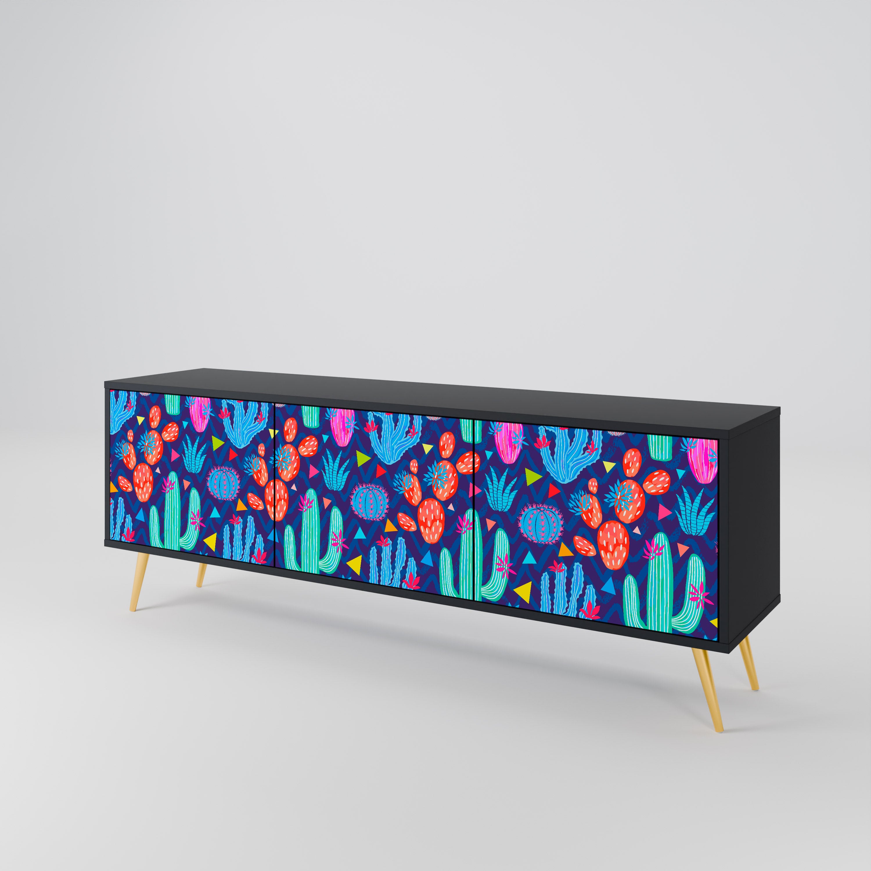 CACTUS VIBES 3-Door TV Stand in Black Finish
