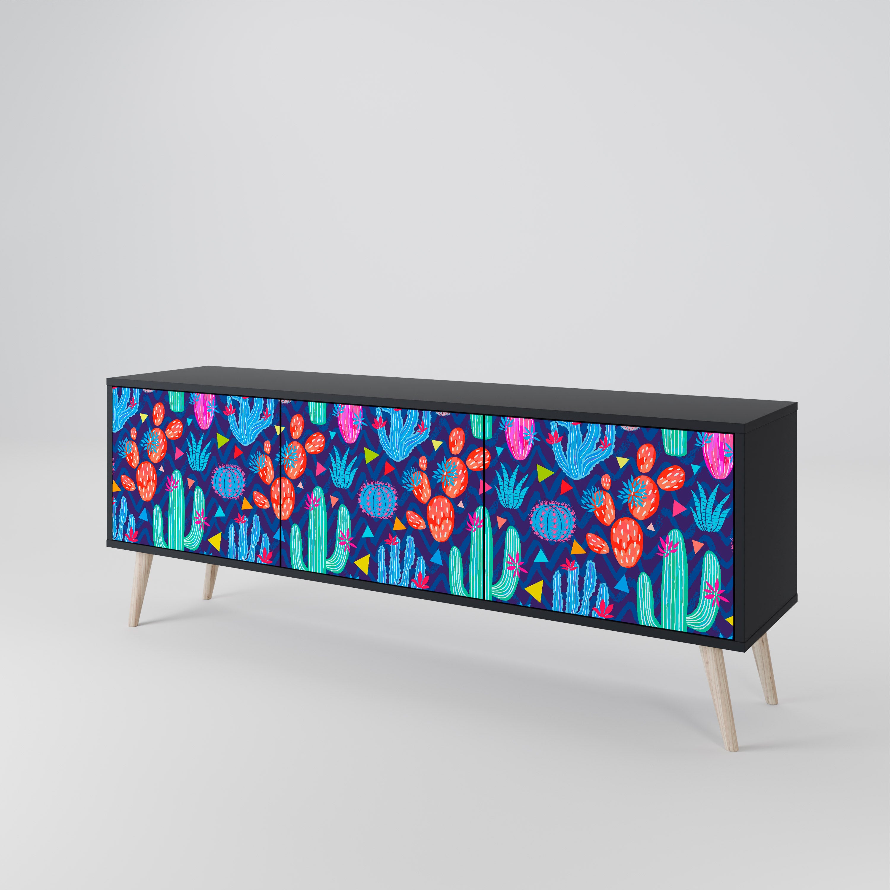 CACTUS VIBES 3-Door TV Stand in Black Finish