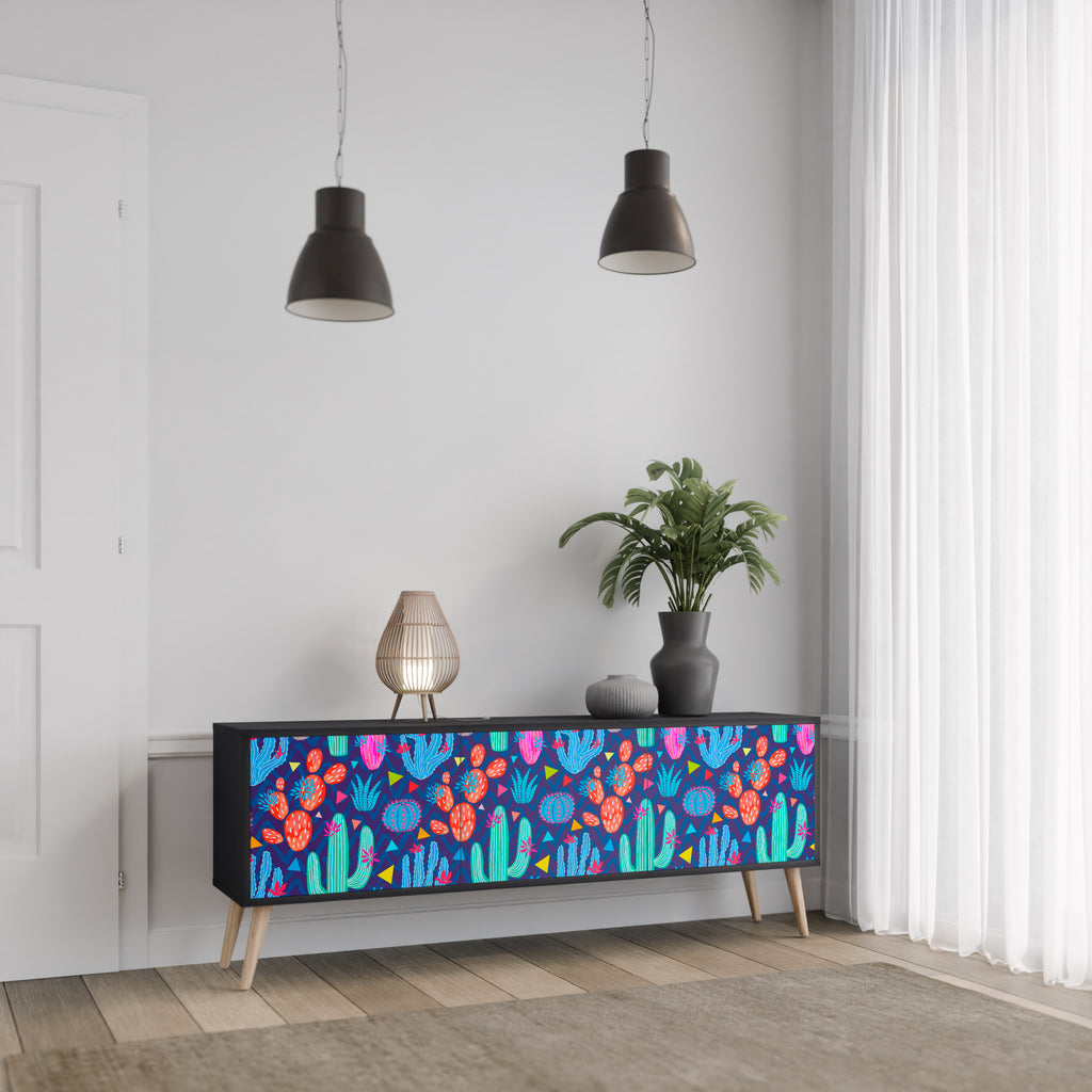 CACTUS VIBES 3-Door TV Stand in Black Finish