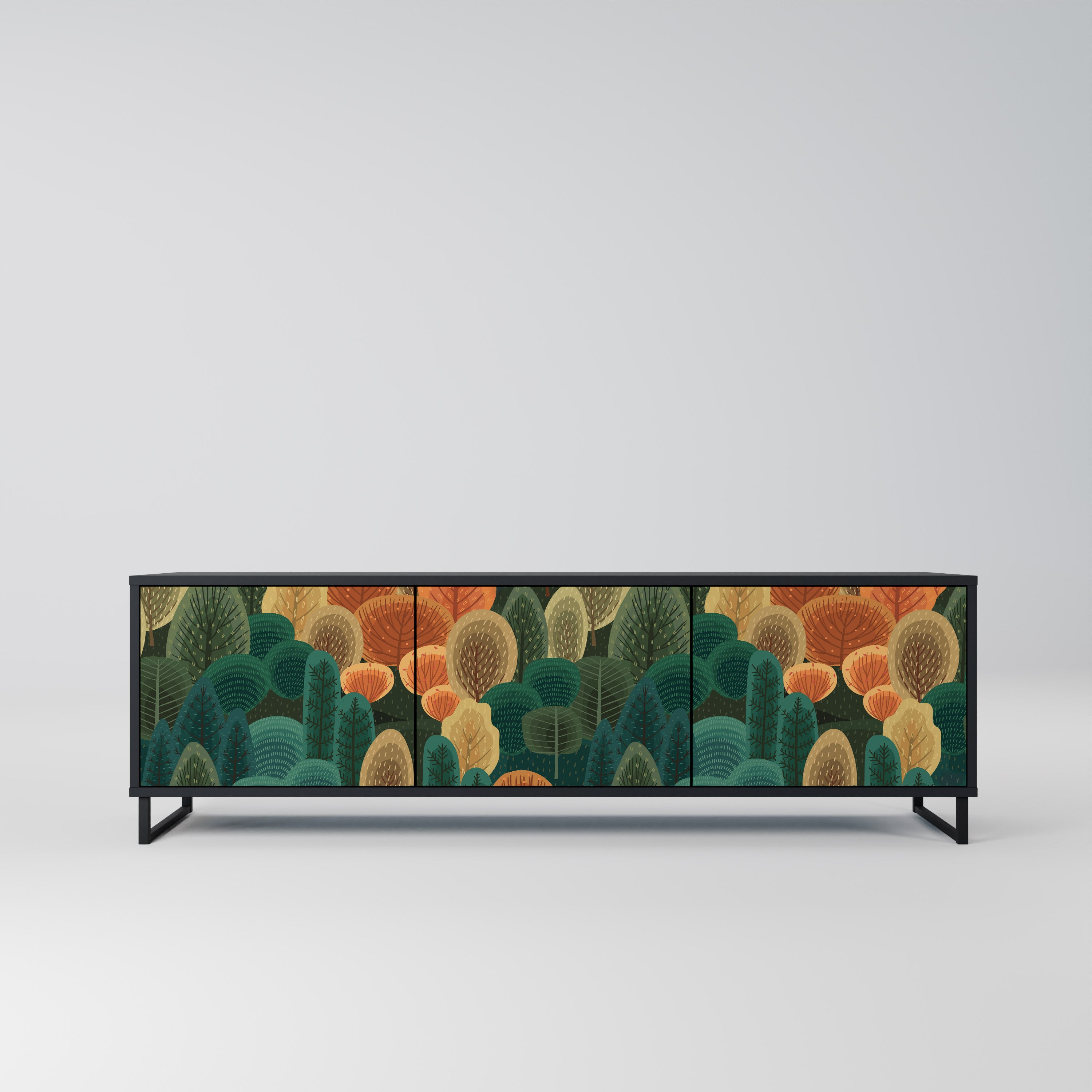 AUTUMN KALEIDOSCOPE 3-Door TV Stand in Black Finish