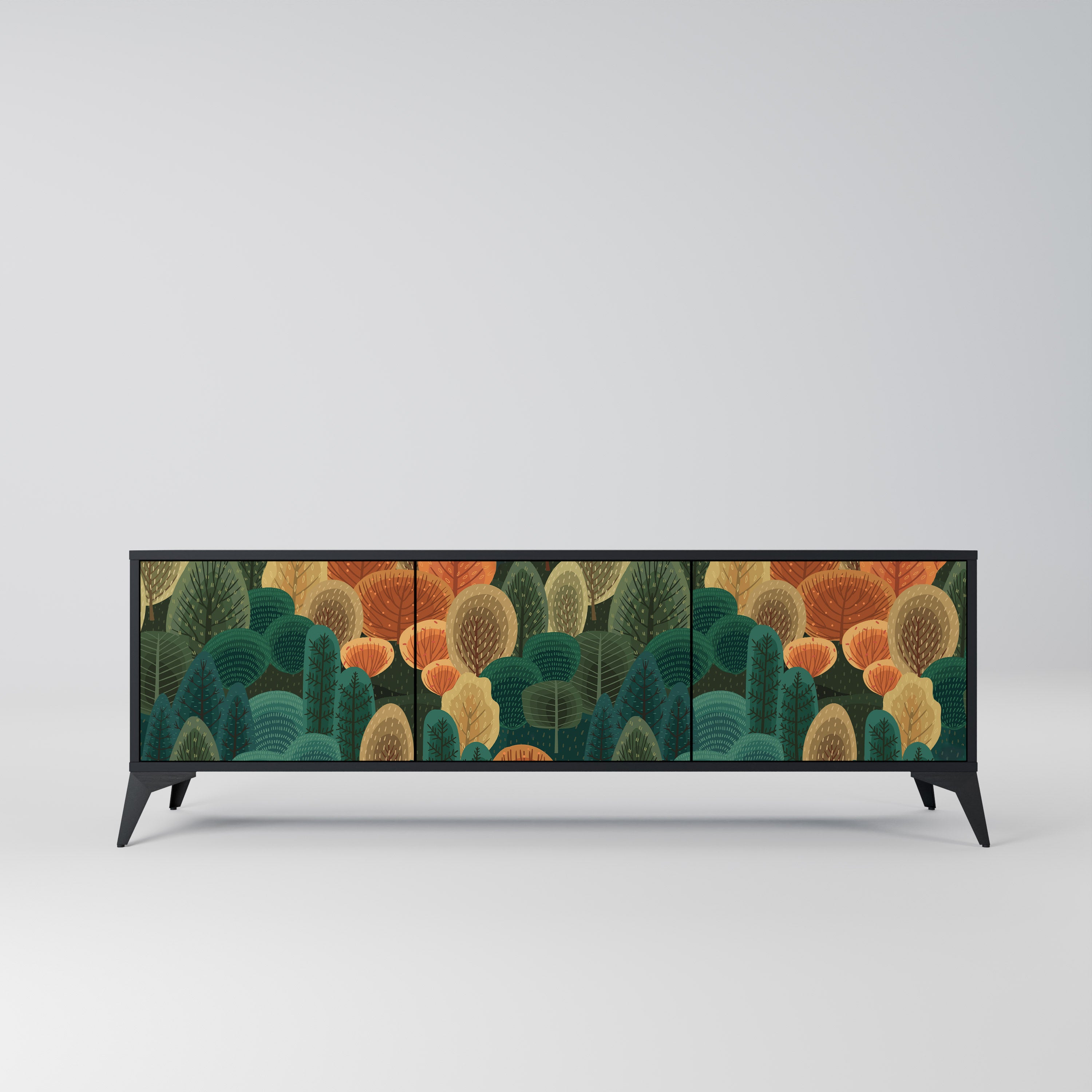AUTUMN KALEIDOSCOPE 3-Door TV Stand in Black Finish