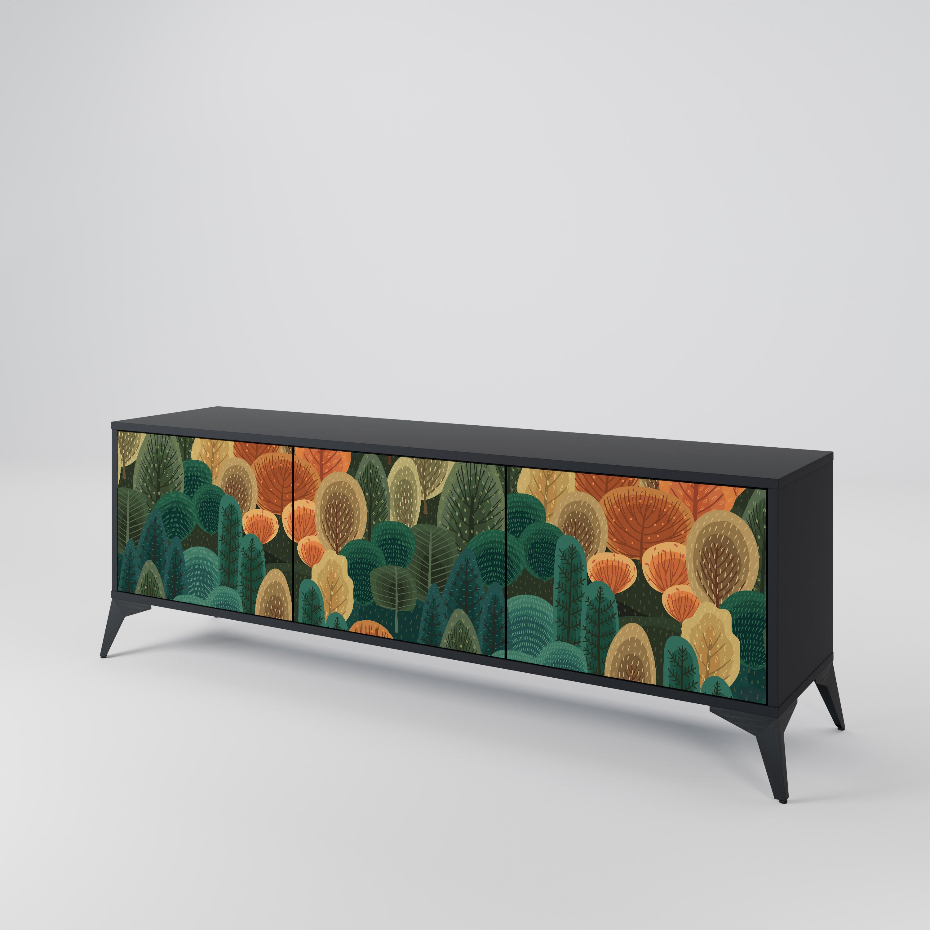 AUTUMN KALEIDOSCOPE 3-Door TV Stand in Black Finish
