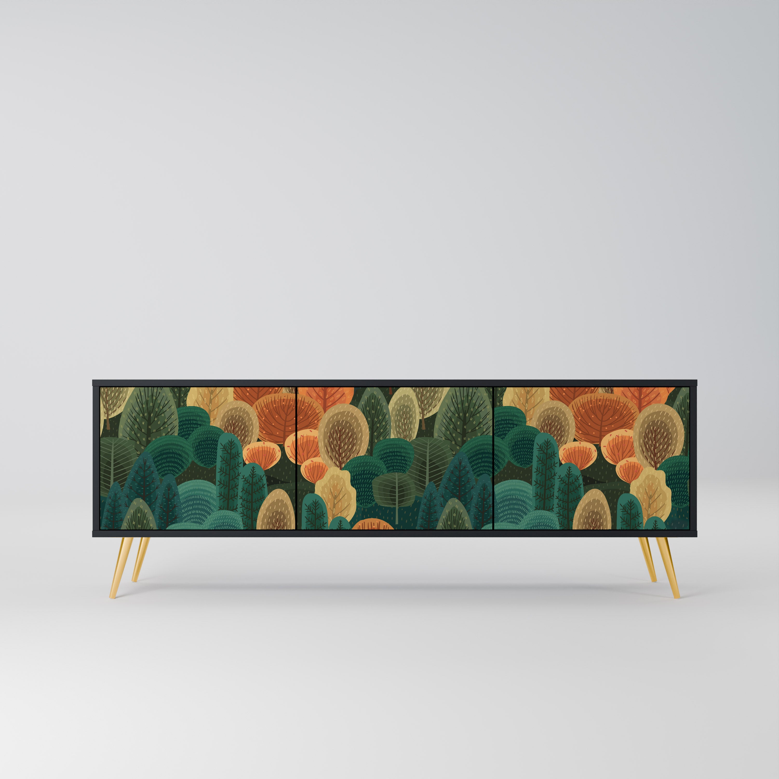 AUTUMN KALEIDOSCOPE 3-Door TV Stand in Black Finish