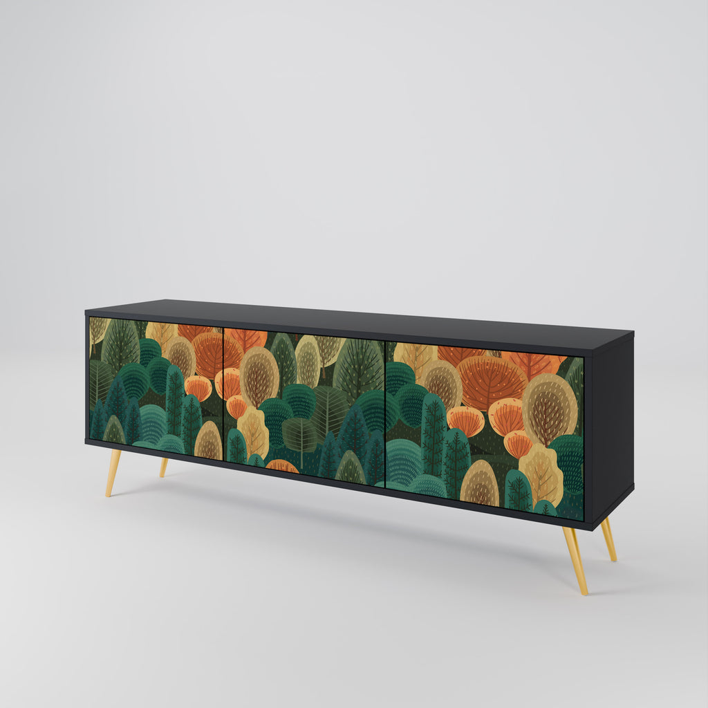 AUTUMN KALEIDOSCOPE 3-Door TV Stand in Black Finish