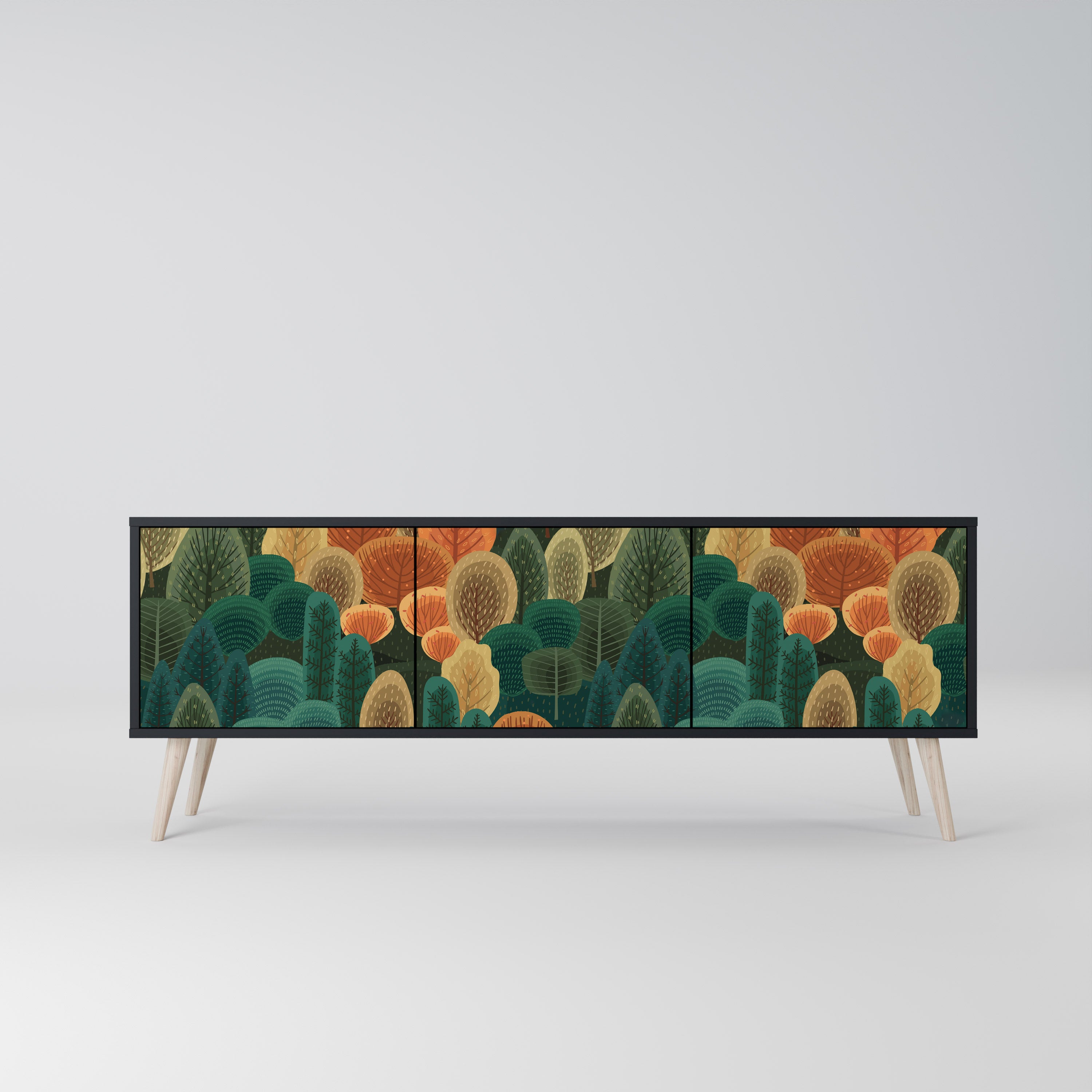 AUTUMN KALEIDOSCOPE 3-Door TV Stand in Black Finish
