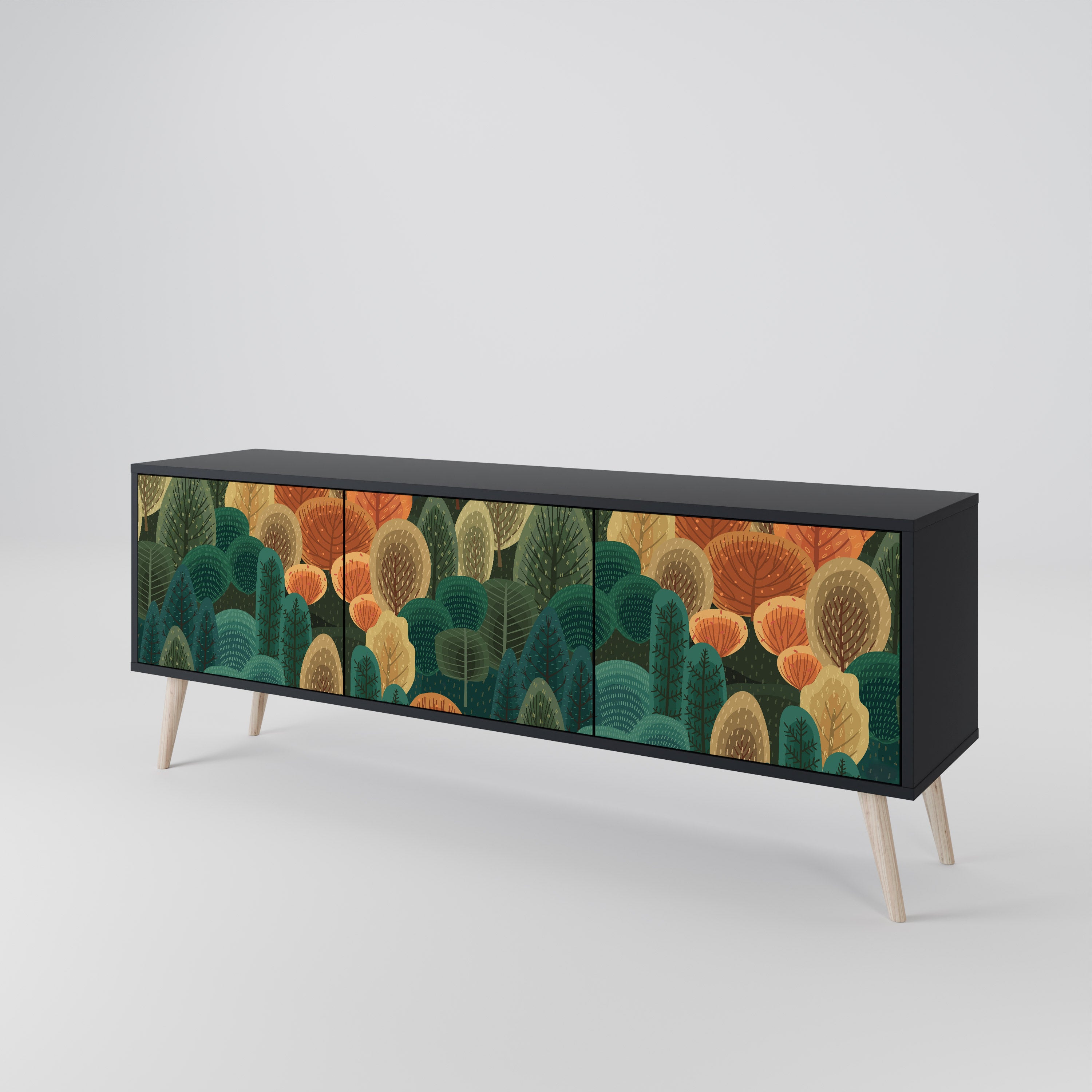 AUTUMN KALEIDOSCOPE 3-Door TV Stand in Black Finish