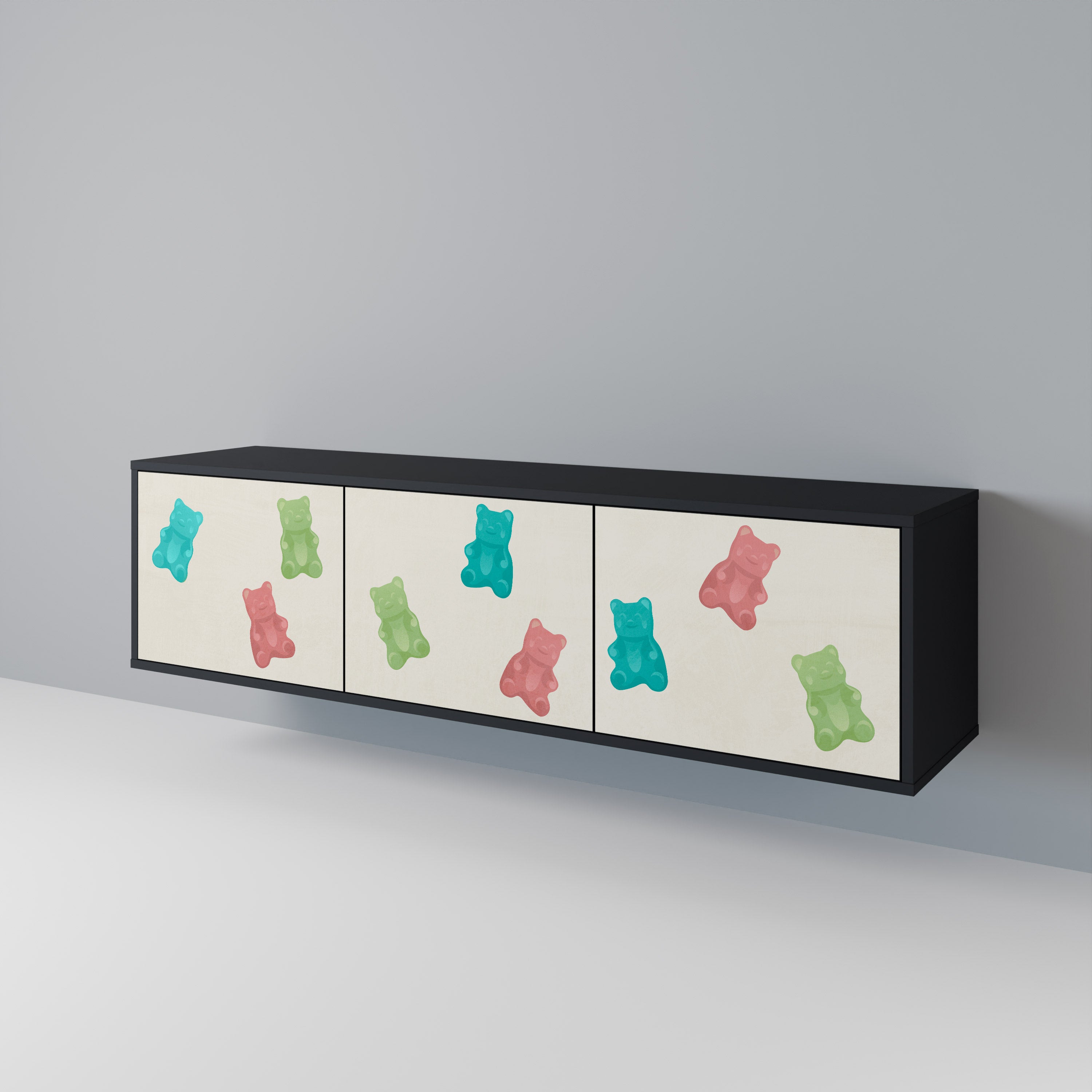 GUMMY BEARS 3-Door TV Stand in Black Finish