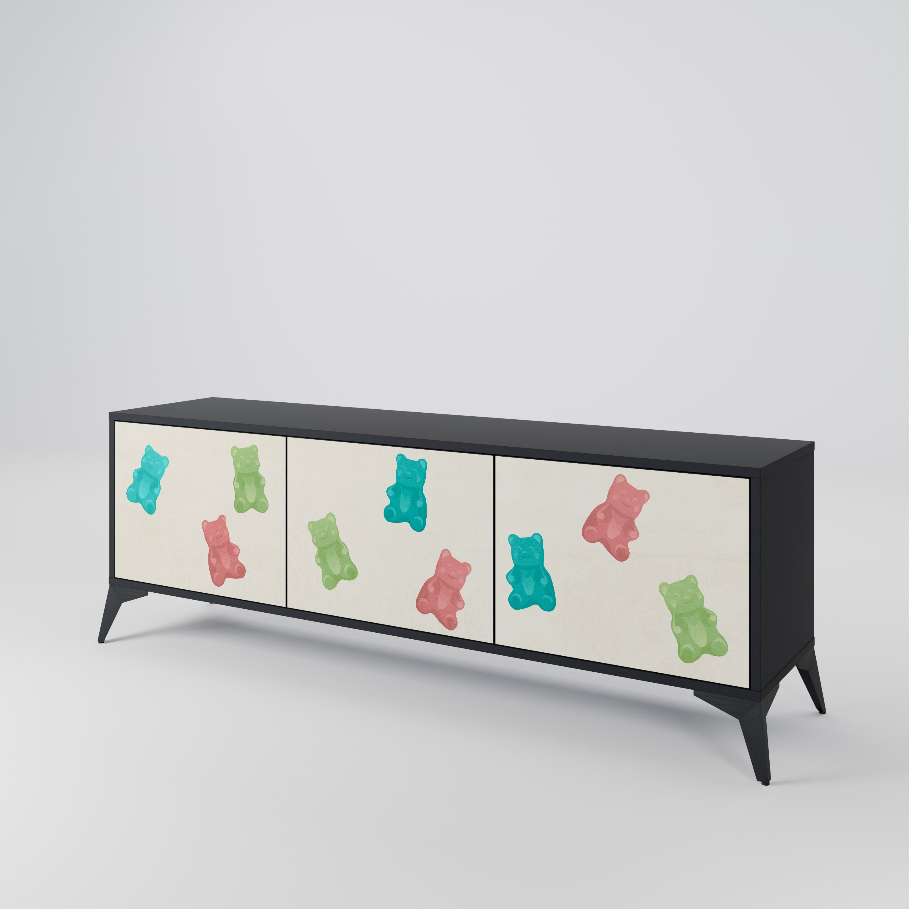GUMMY BEARS 3-Door TV Stand in Black Finish