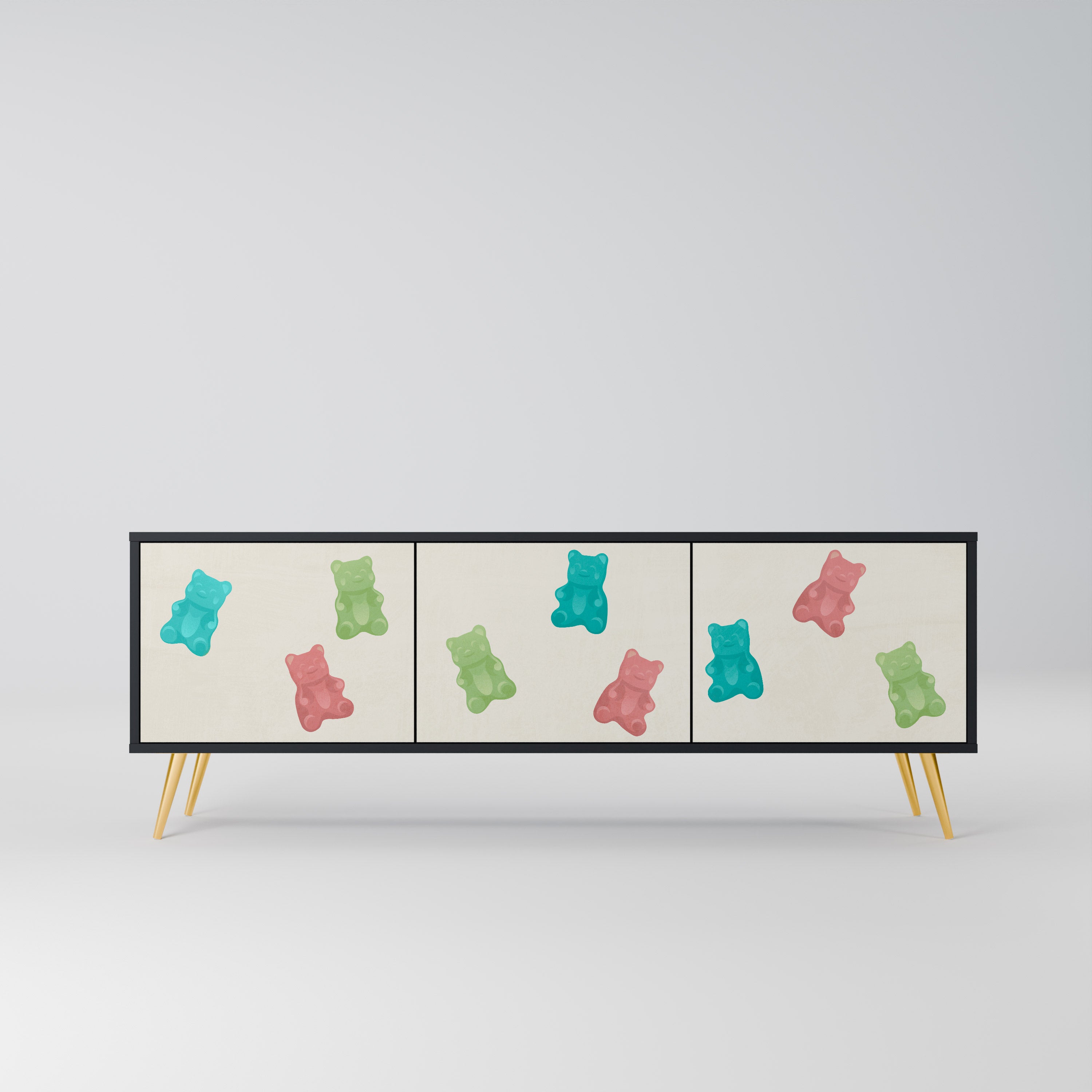 GUMMY BEARS 3-Door TV Stand in Black Finish