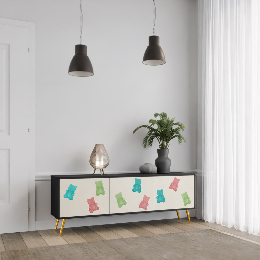 GUMMY BEARS 3-Door TV Stand in Black Finish