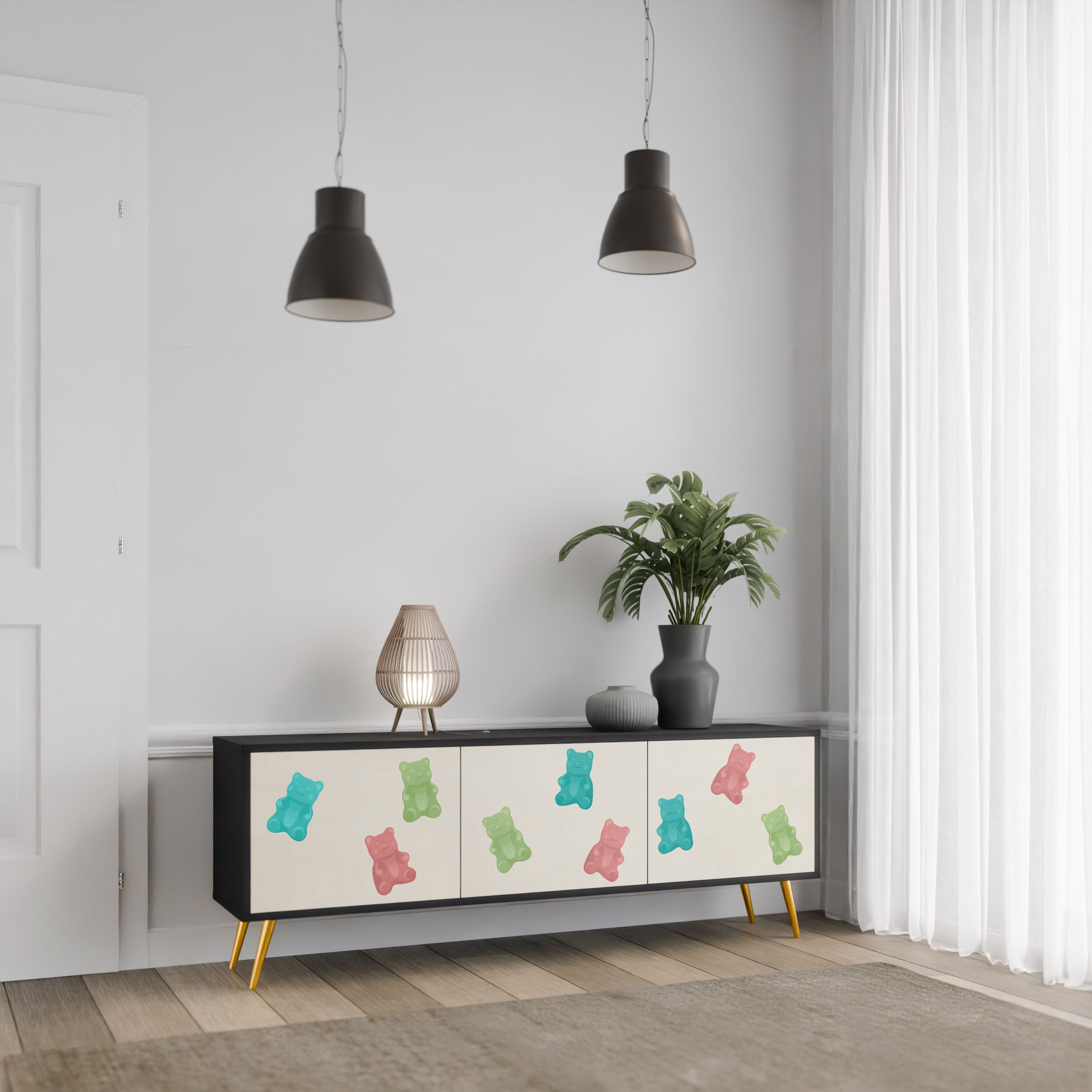 GUMMY BEARS 3-Door TV Stand in Black Finish