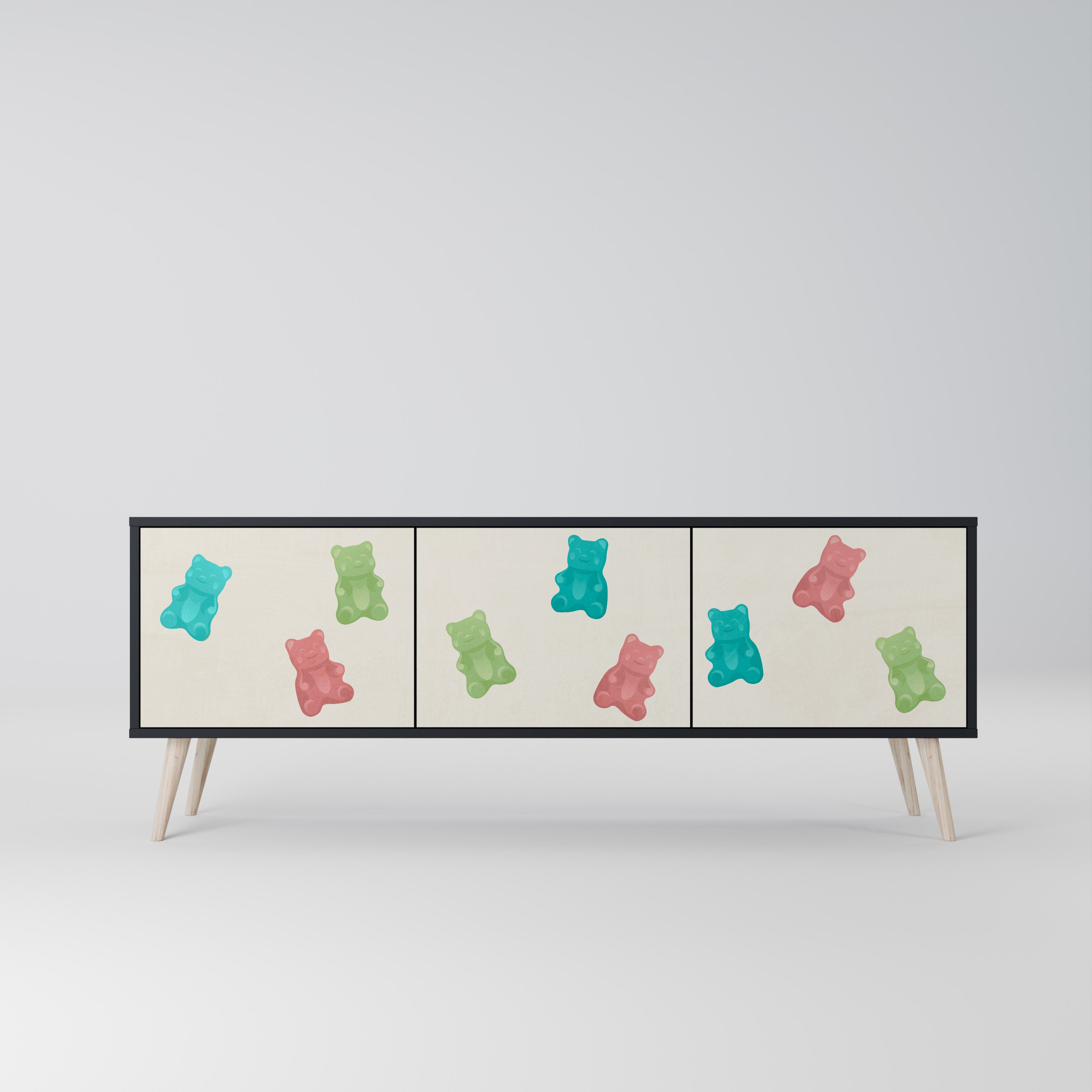 GUMMY BEARS 3-Door TV Stand in Black Finish