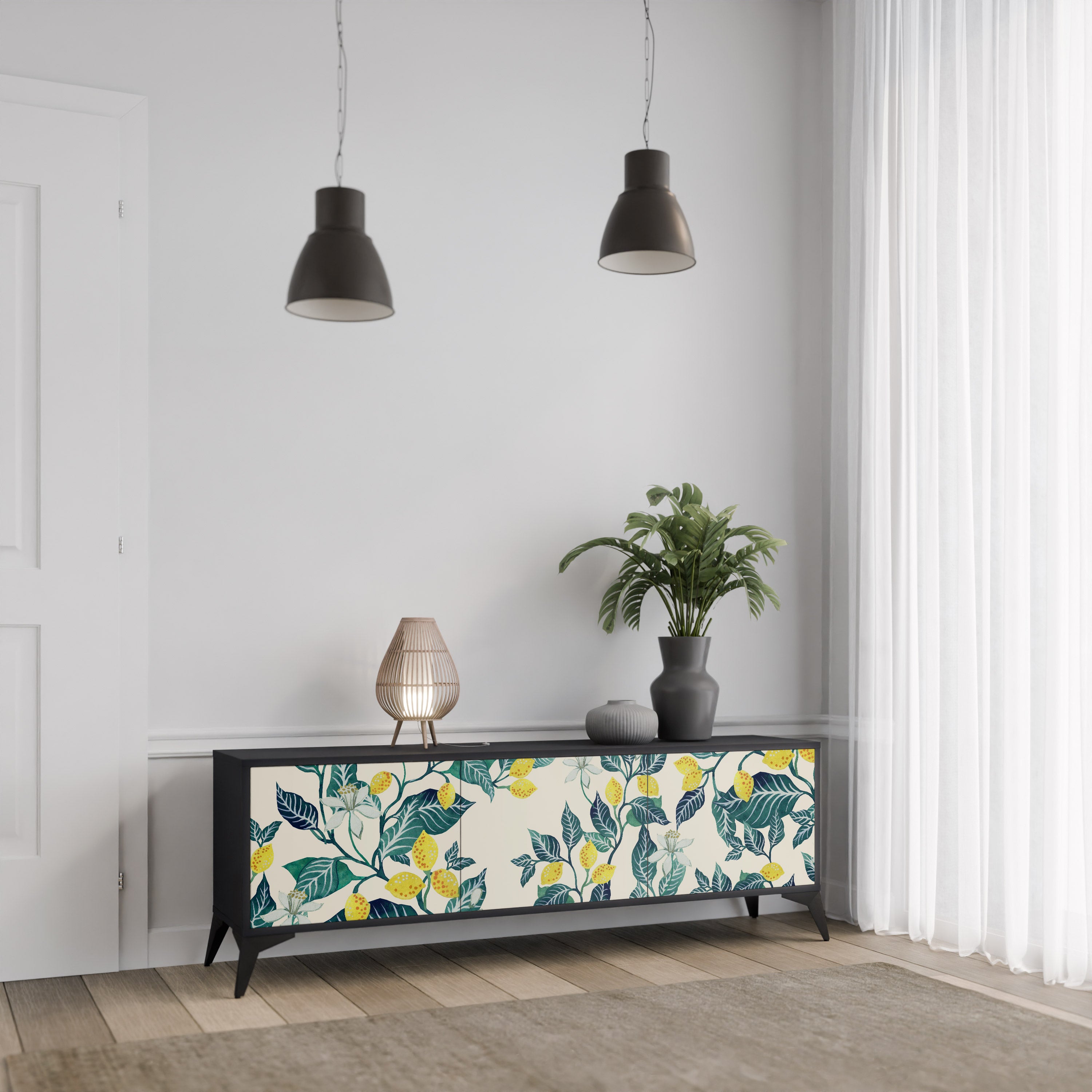 LEMON TREE 3-Door TV Stand in Black Finish