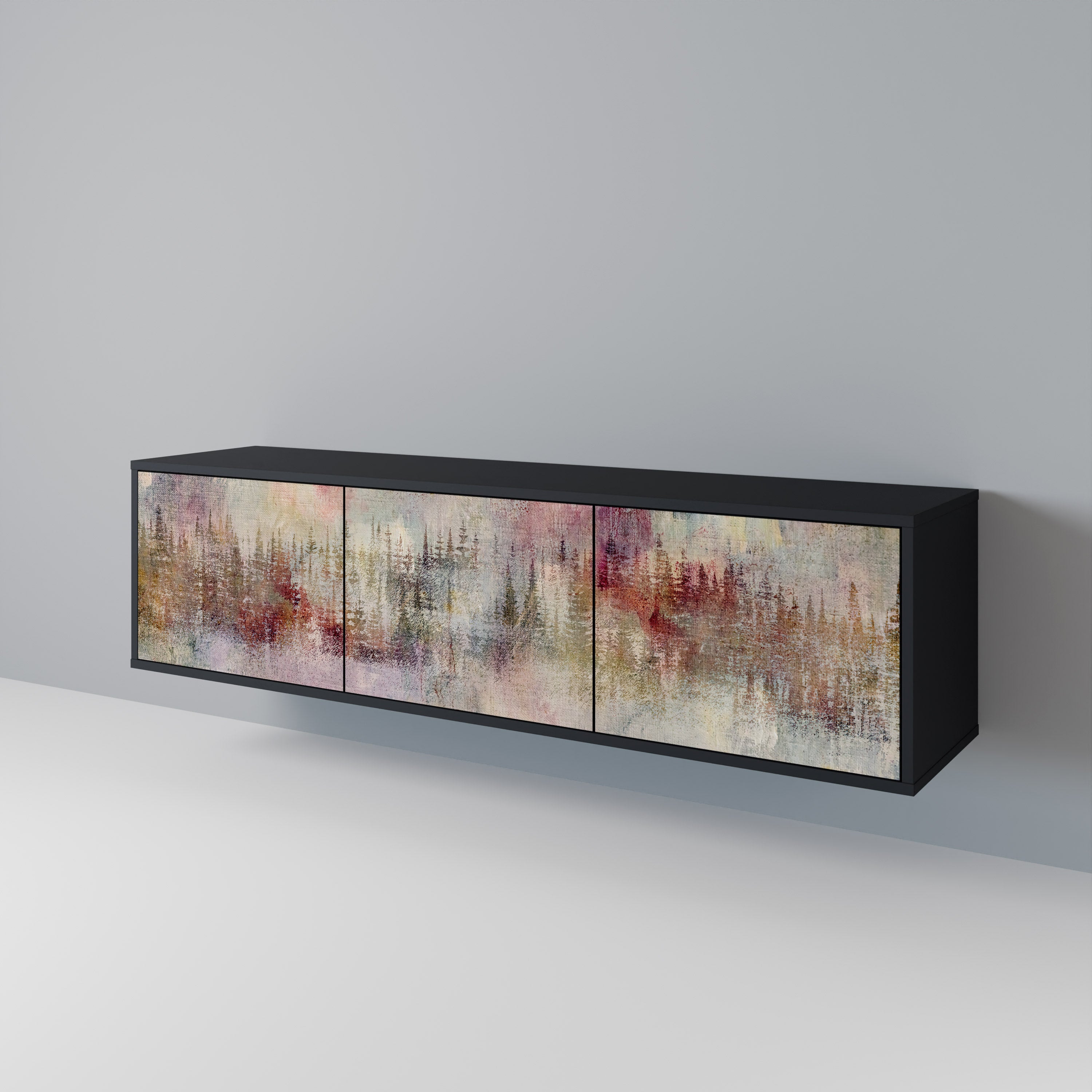 VEILED SUMMIT 3-Door TV Stand in Black Finish
