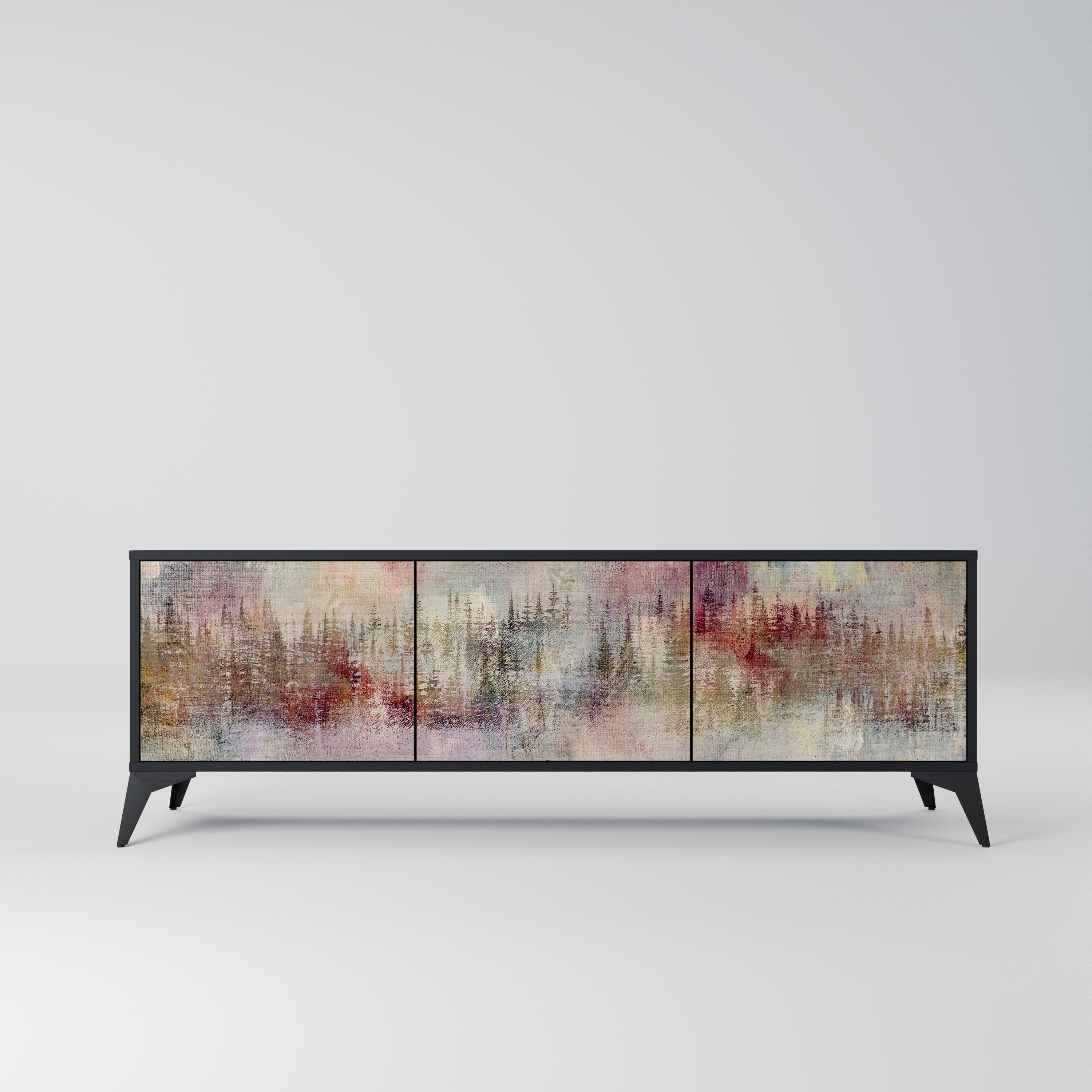 VEILED SUMMIT 3-Door TV Stand in Black Finish