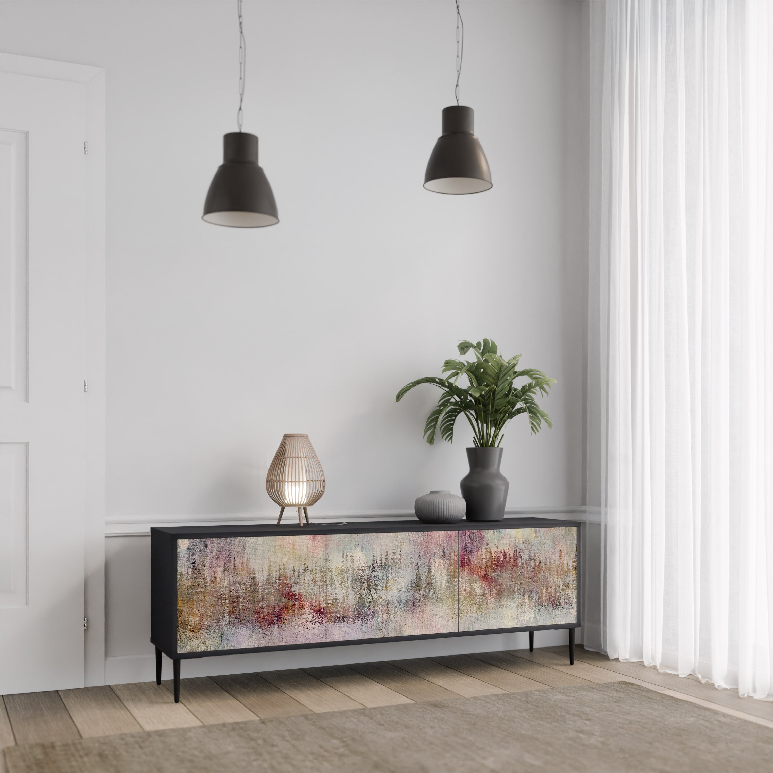 VEILED SUMMIT 3-Door TV Stand in Black Finish