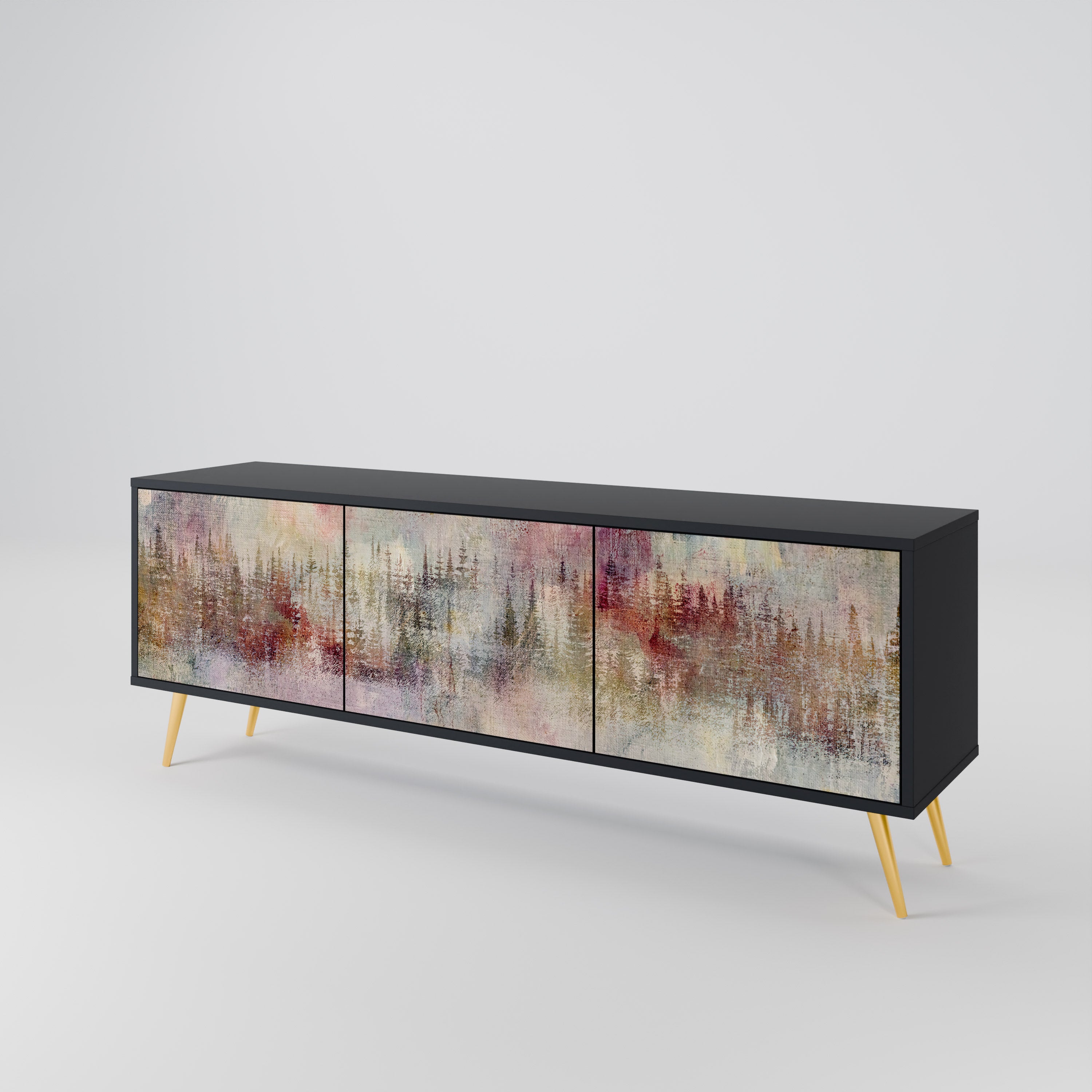 VEILED SUMMIT 3-Door TV Stand in Black Finish