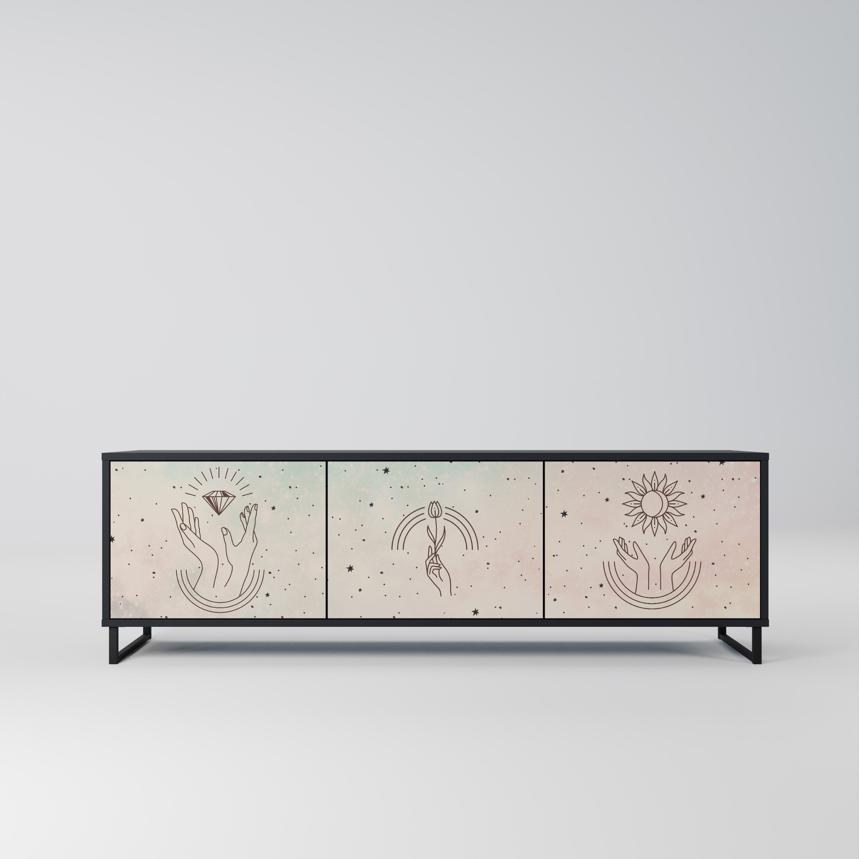 DELICATE BEAUTY 3-Door TV Stand in Black Finish