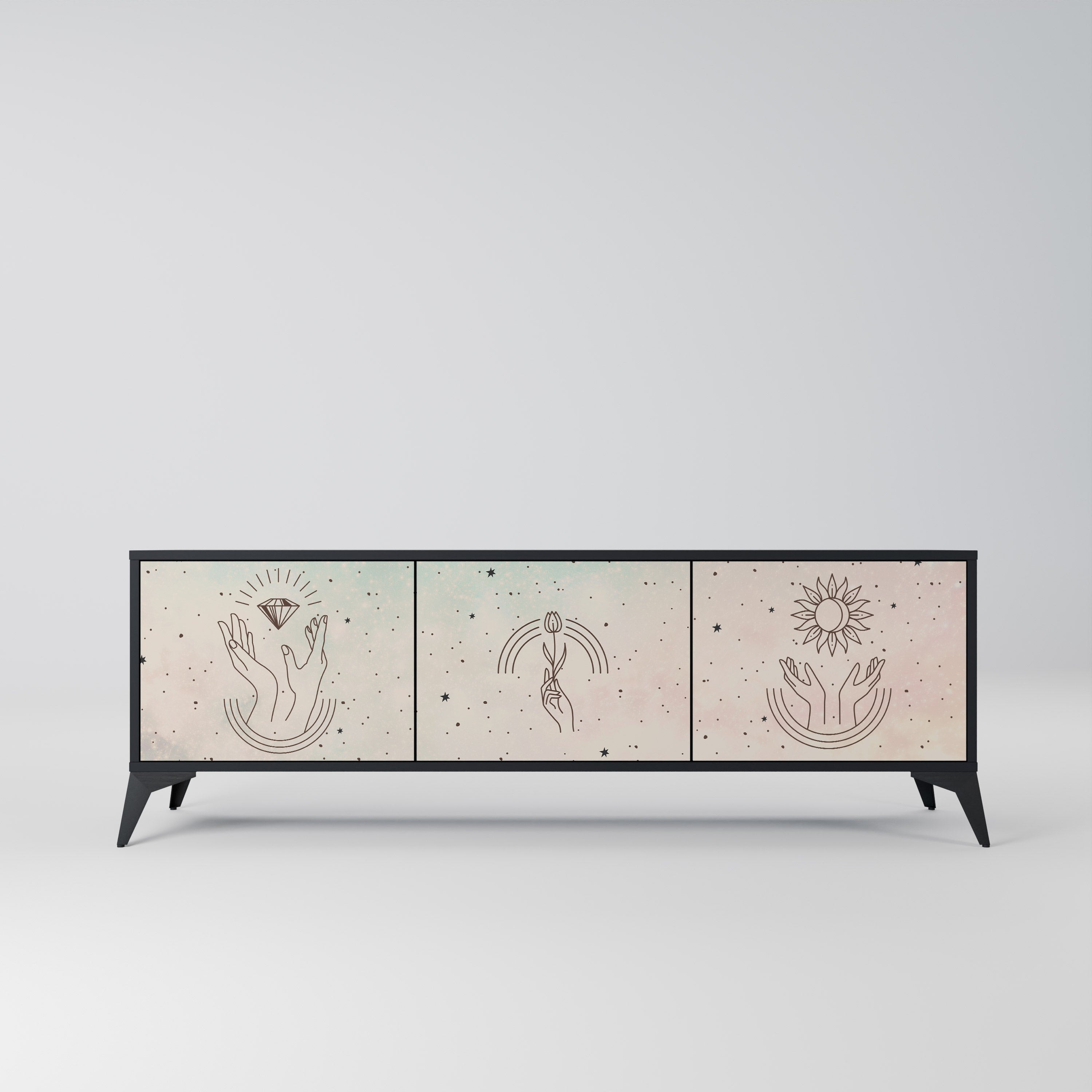 DELICATE BEAUTY 3-Door TV Stand in Black Finish