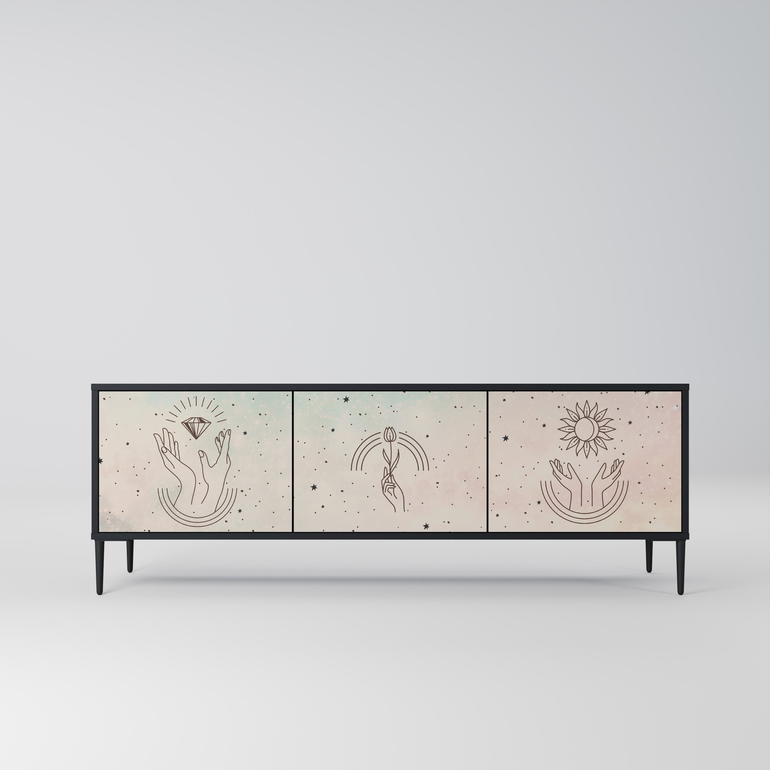 DELICATE BEAUTY 3-Door TV Stand in Black Finish