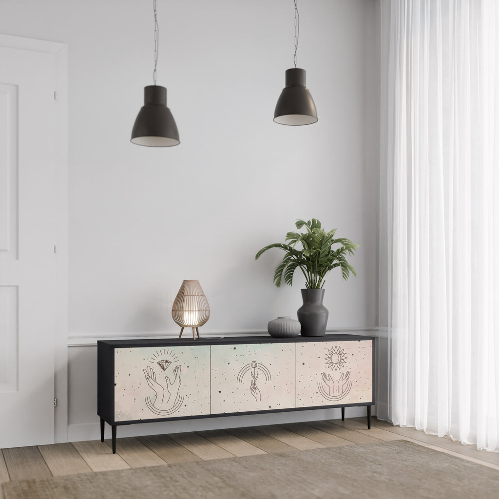DELICATE BEAUTY 3-Door TV Stand in Black Finish