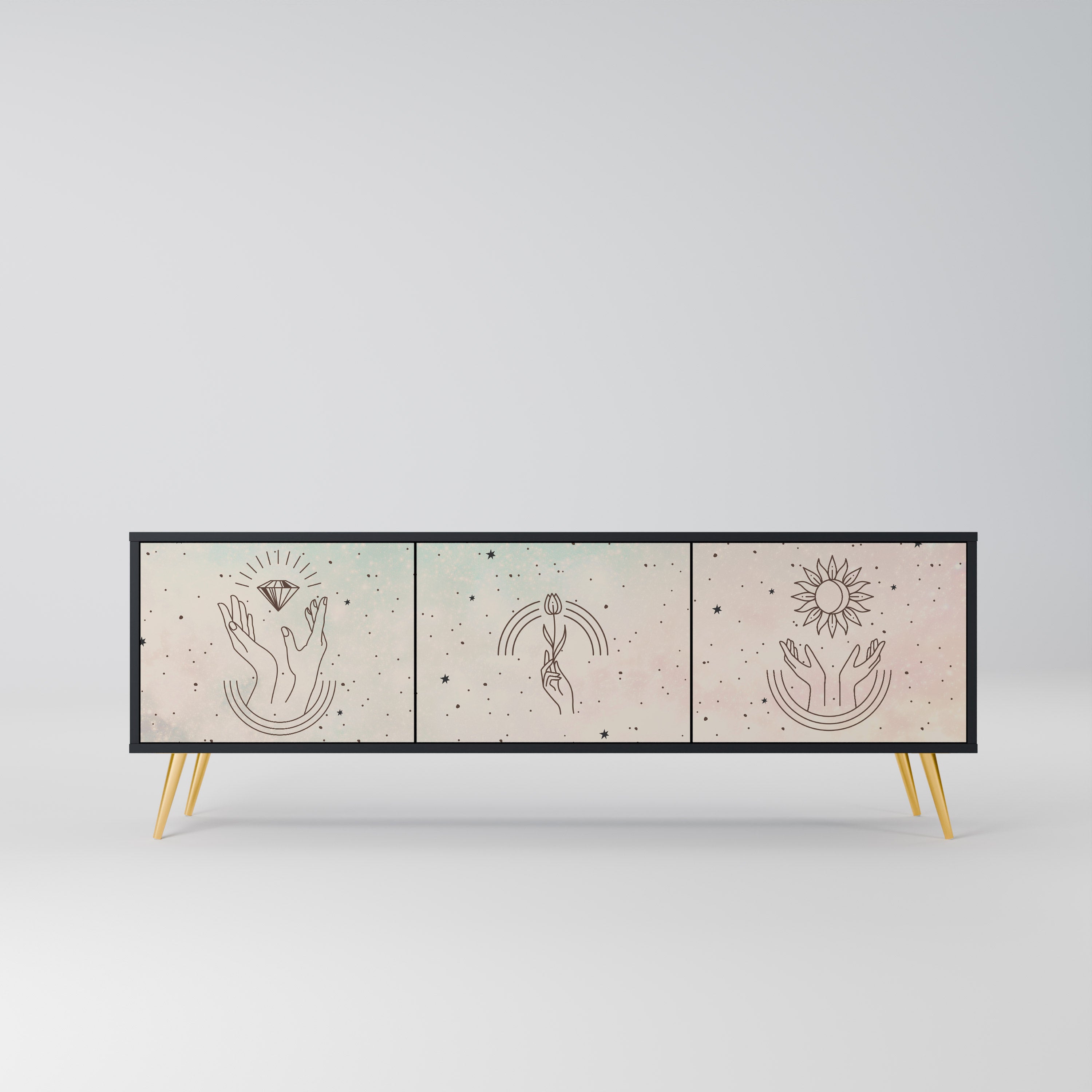 DELICATE BEAUTY 3-Door TV Stand in Black Finish