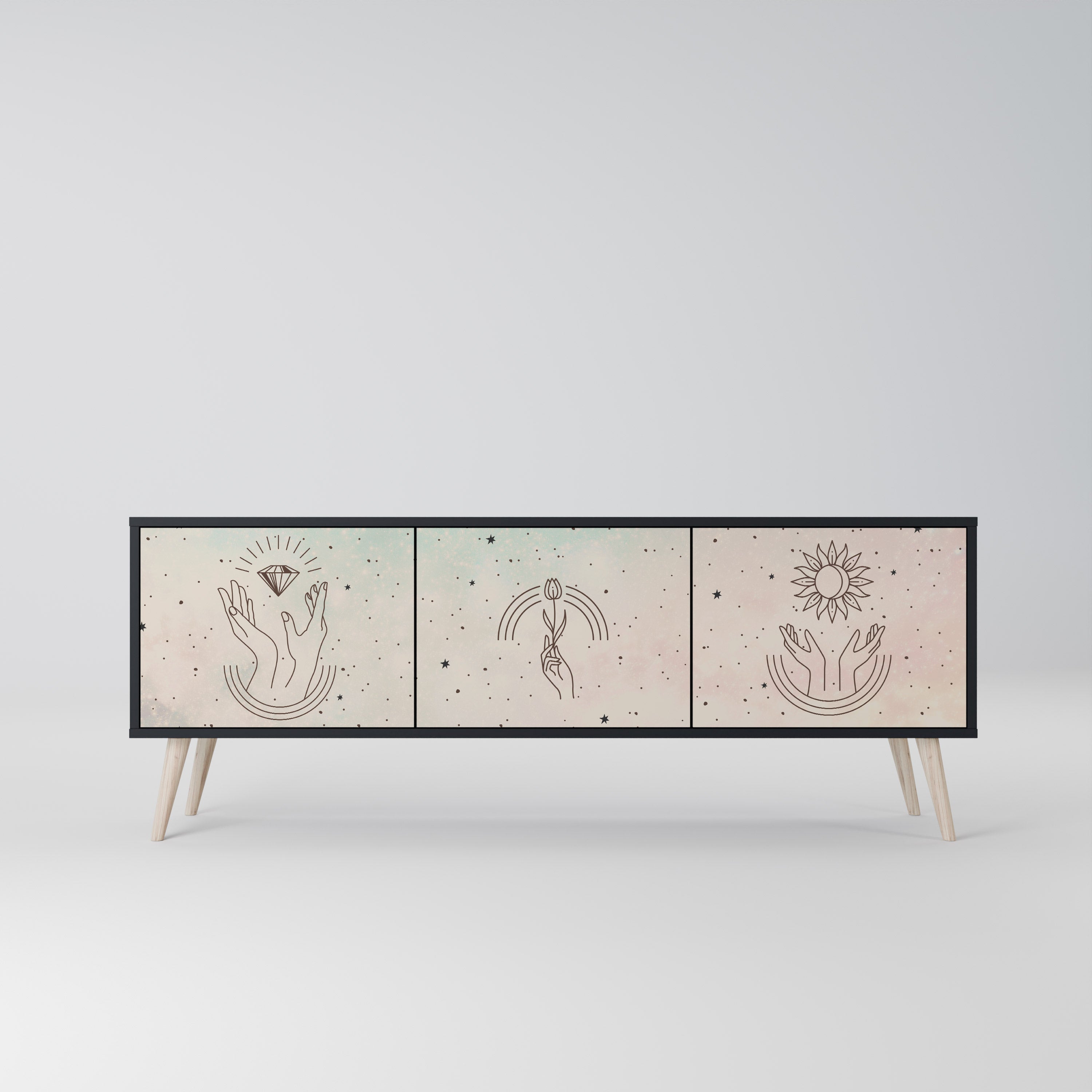 DELICATE BEAUTY 3-Door TV Stand in Black Finish