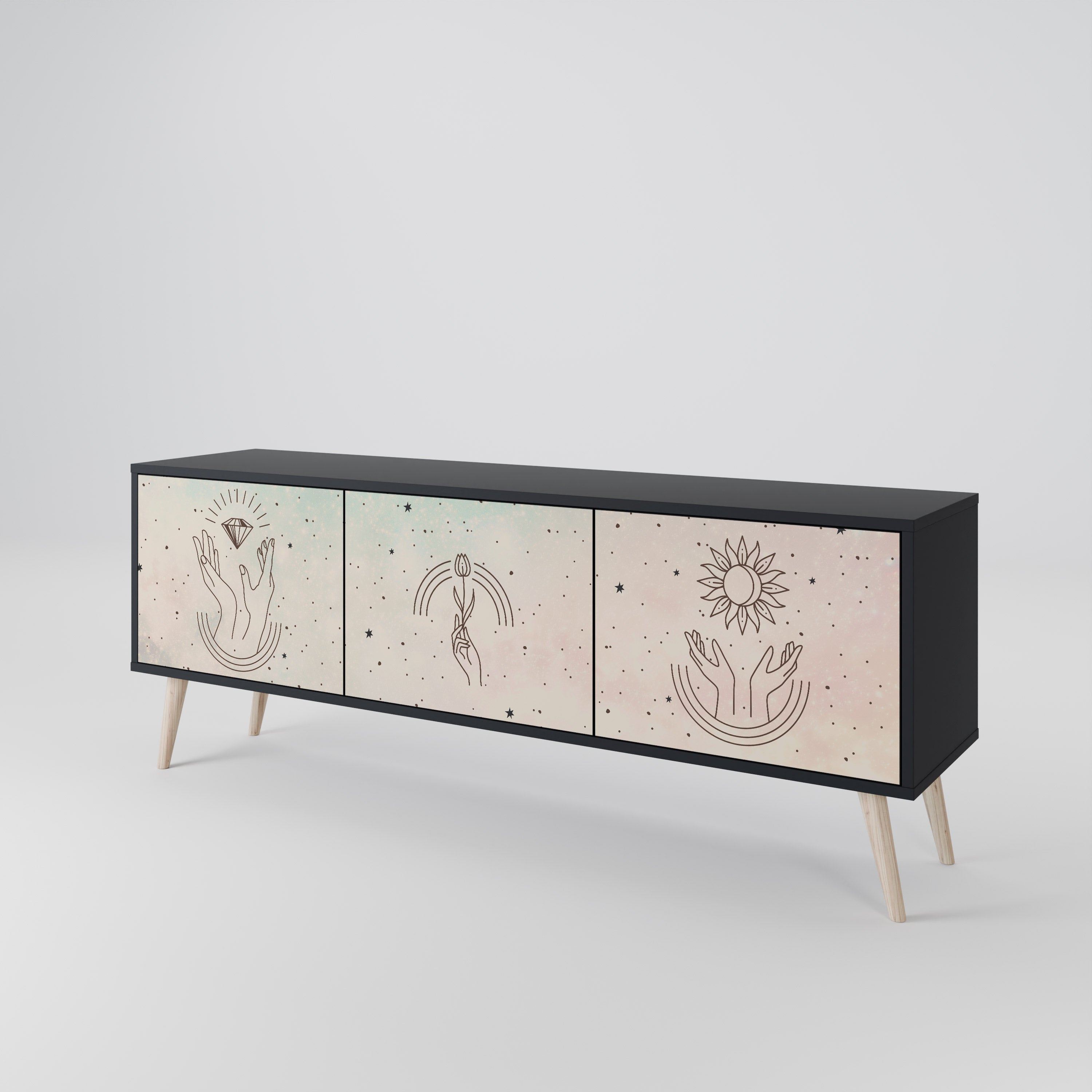 DELICATE BEAUTY 3-Door TV Stand in Black Finish