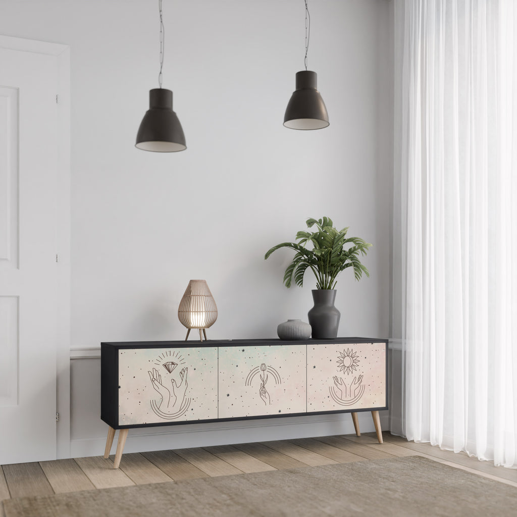 DELICATE BEAUTY 3-Door TV Stand in Black Finish