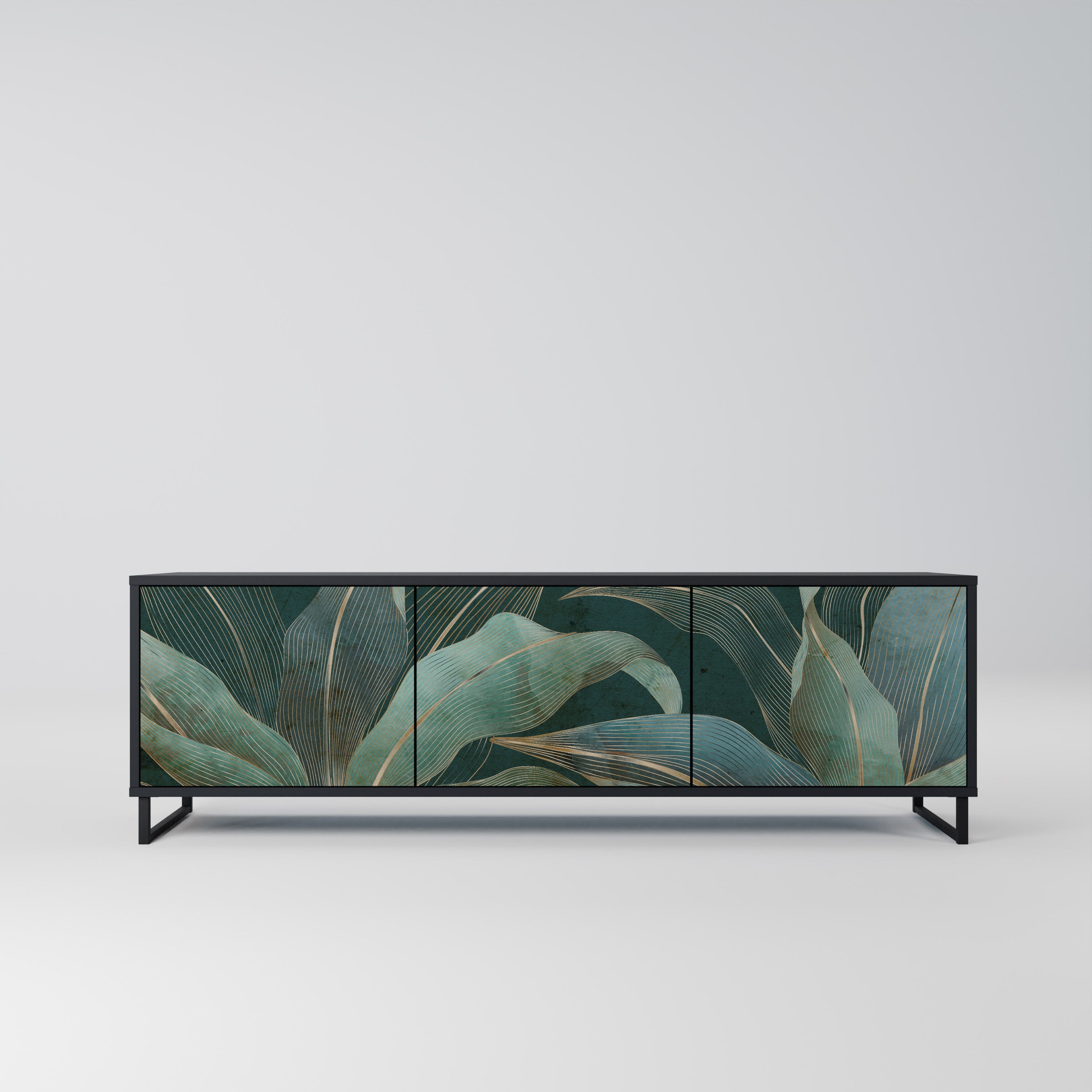 ROYAL GREEN 3-Door TV Stand in Black Finish