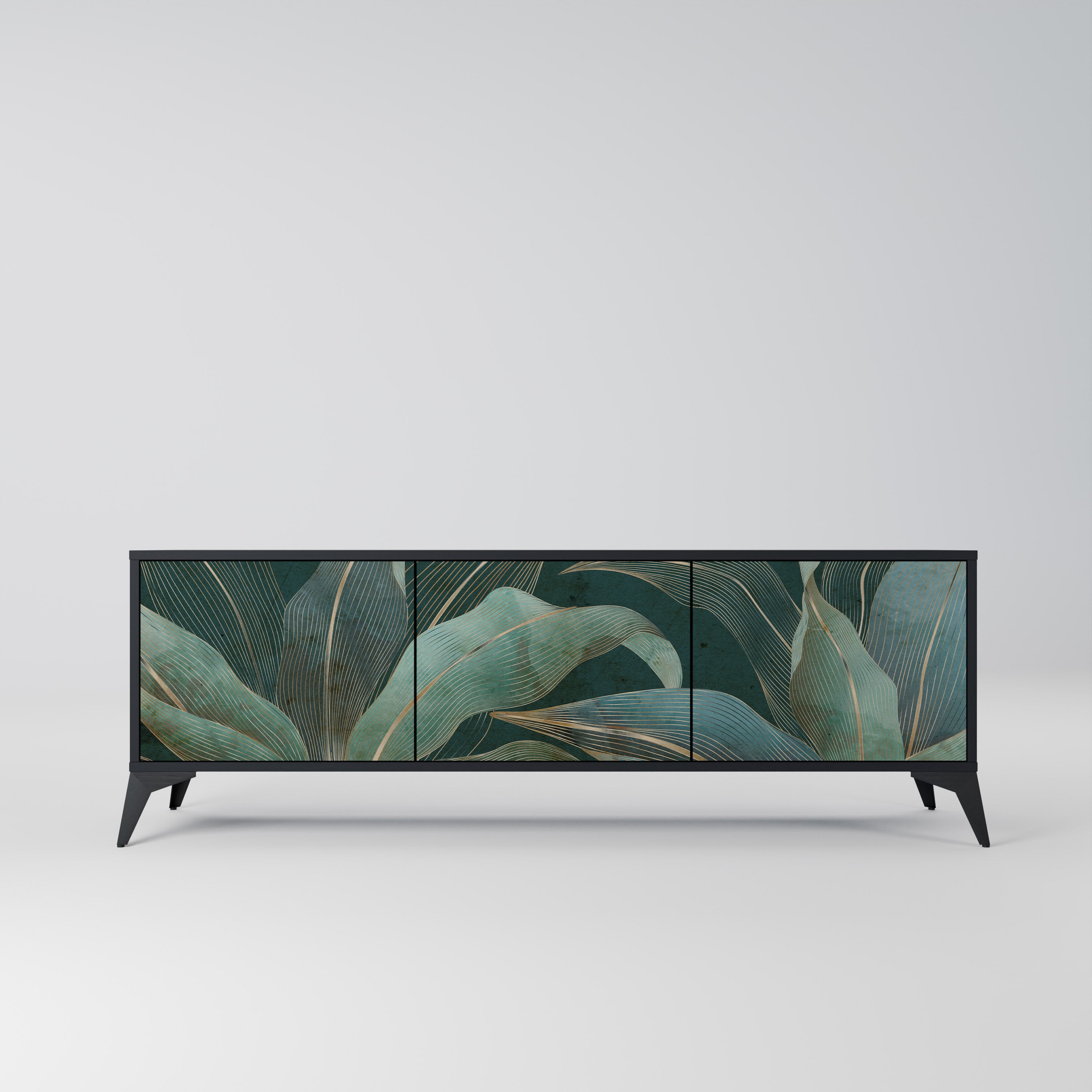 ROYAL GREEN 3-Door TV Stand in Black Finish