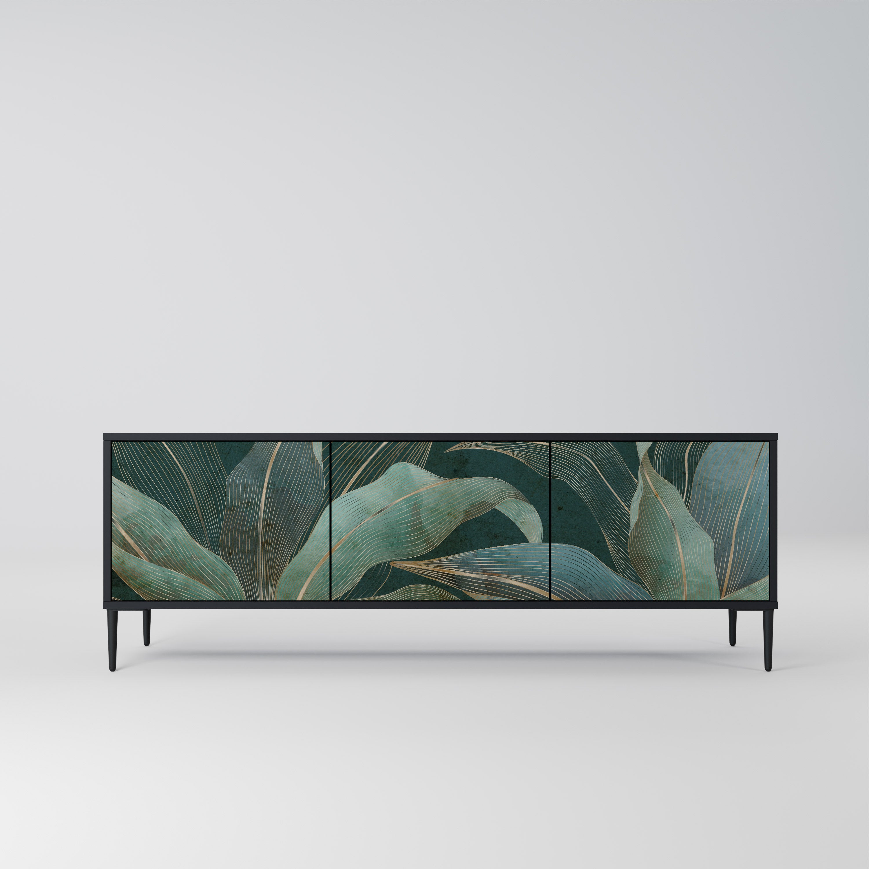 ROYAL GREEN 3-Door TV Stand in Black Finish
