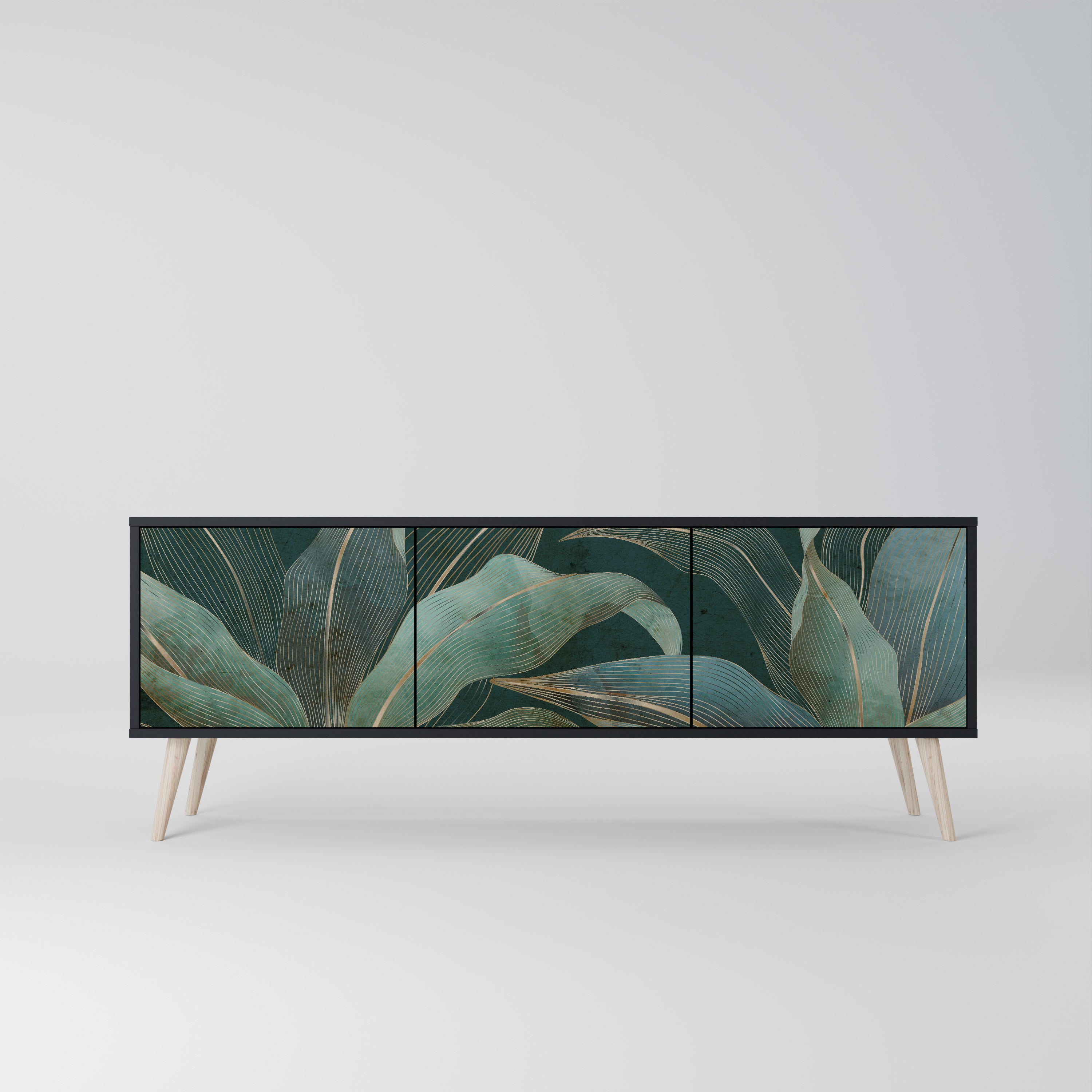 ROYAL GREEN 3-Door TV Stand in Black Finish