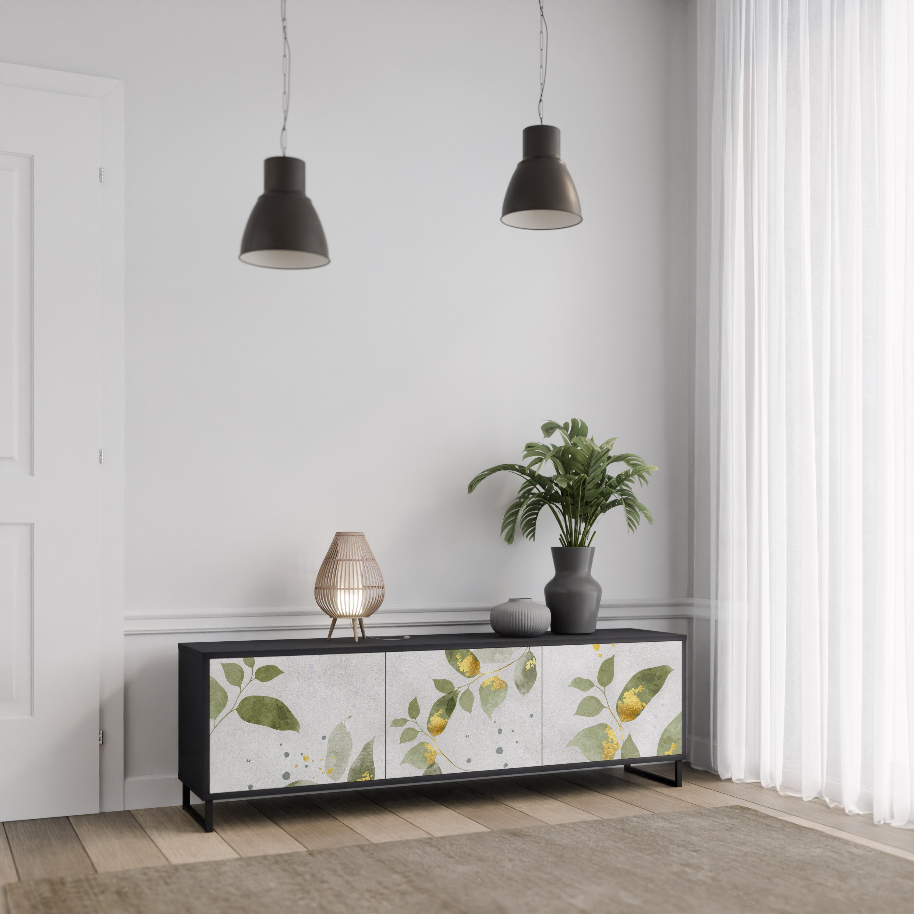 ELEGANT BOTANICS 3-Door TV Stand in Black Finish