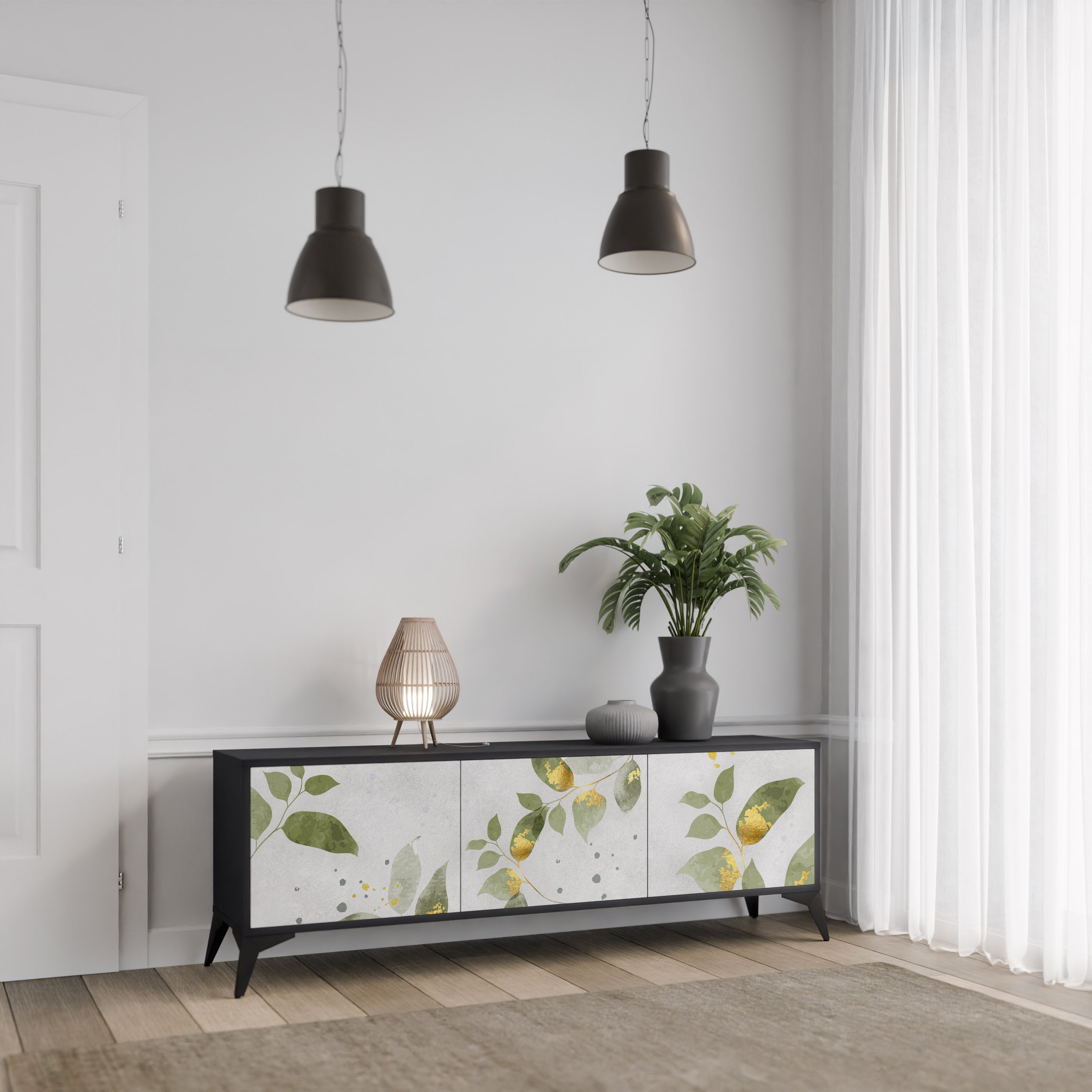 ELEGANT BOTANICS 3-Door TV Stand in Black Finish