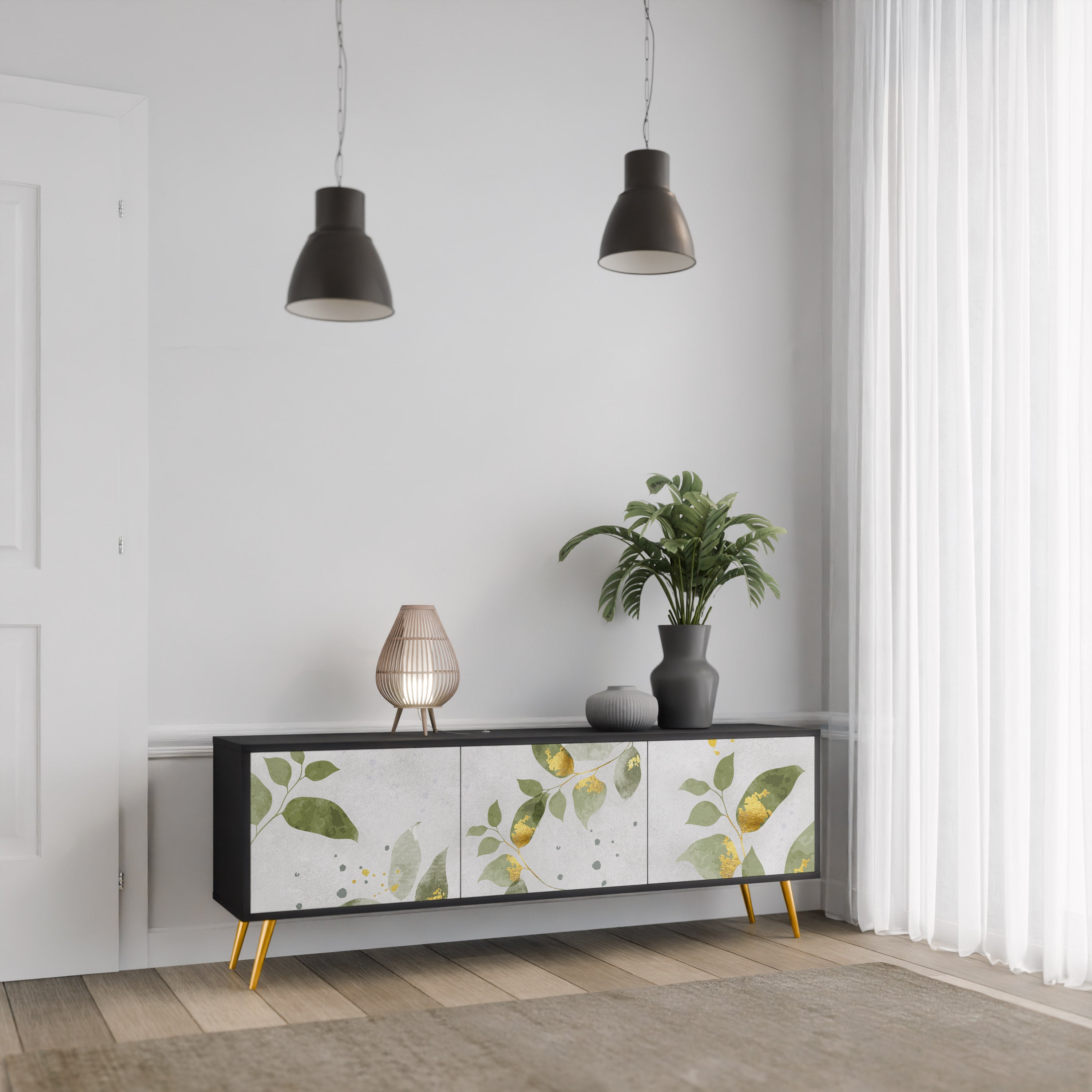 ELEGANT BOTANICS 3-Door TV Stand in Black Finish