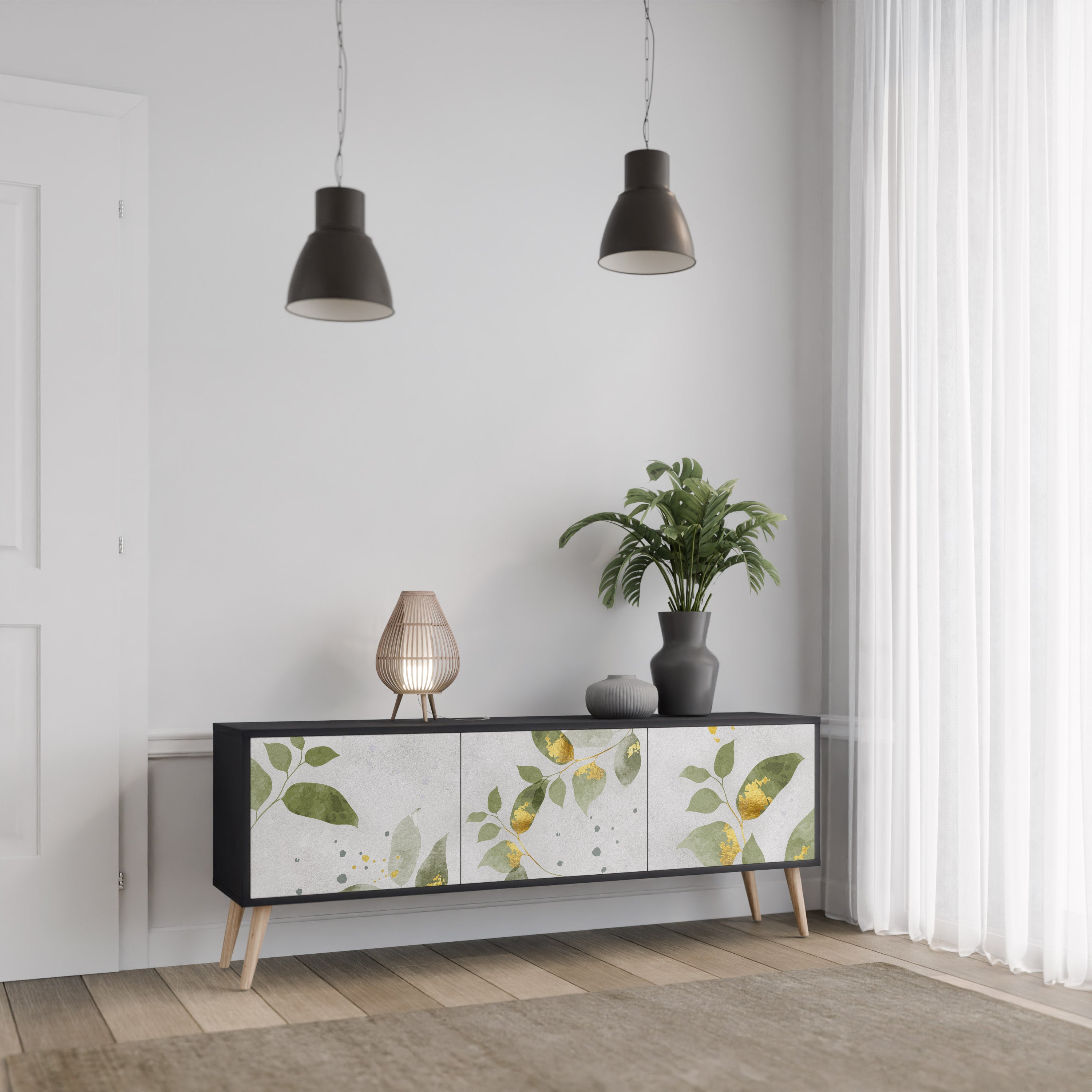 ELEGANT BOTANICS 3-Door TV Stand in Black Finish