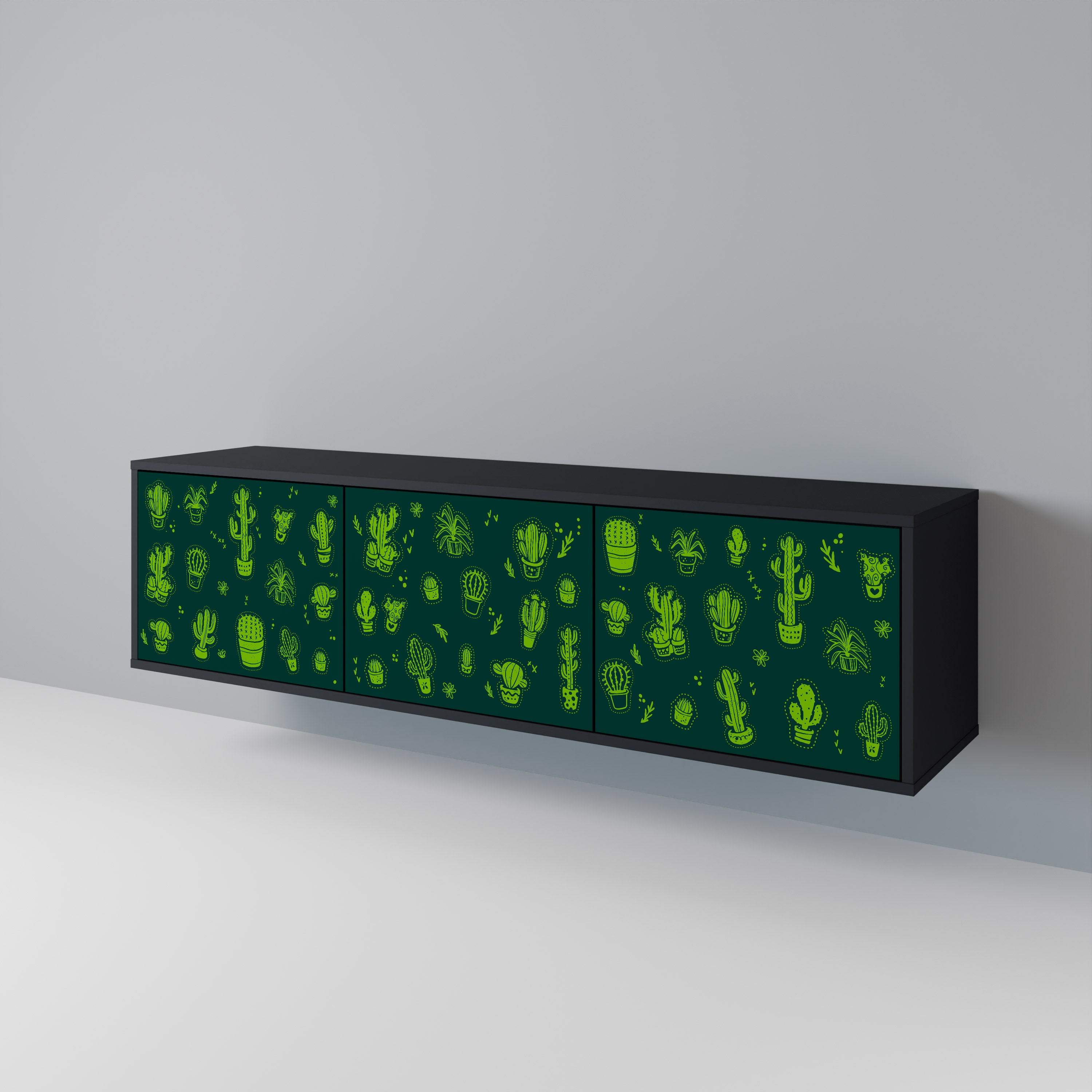 DESERT GREEN 3-Door TV Stand in Black Finish