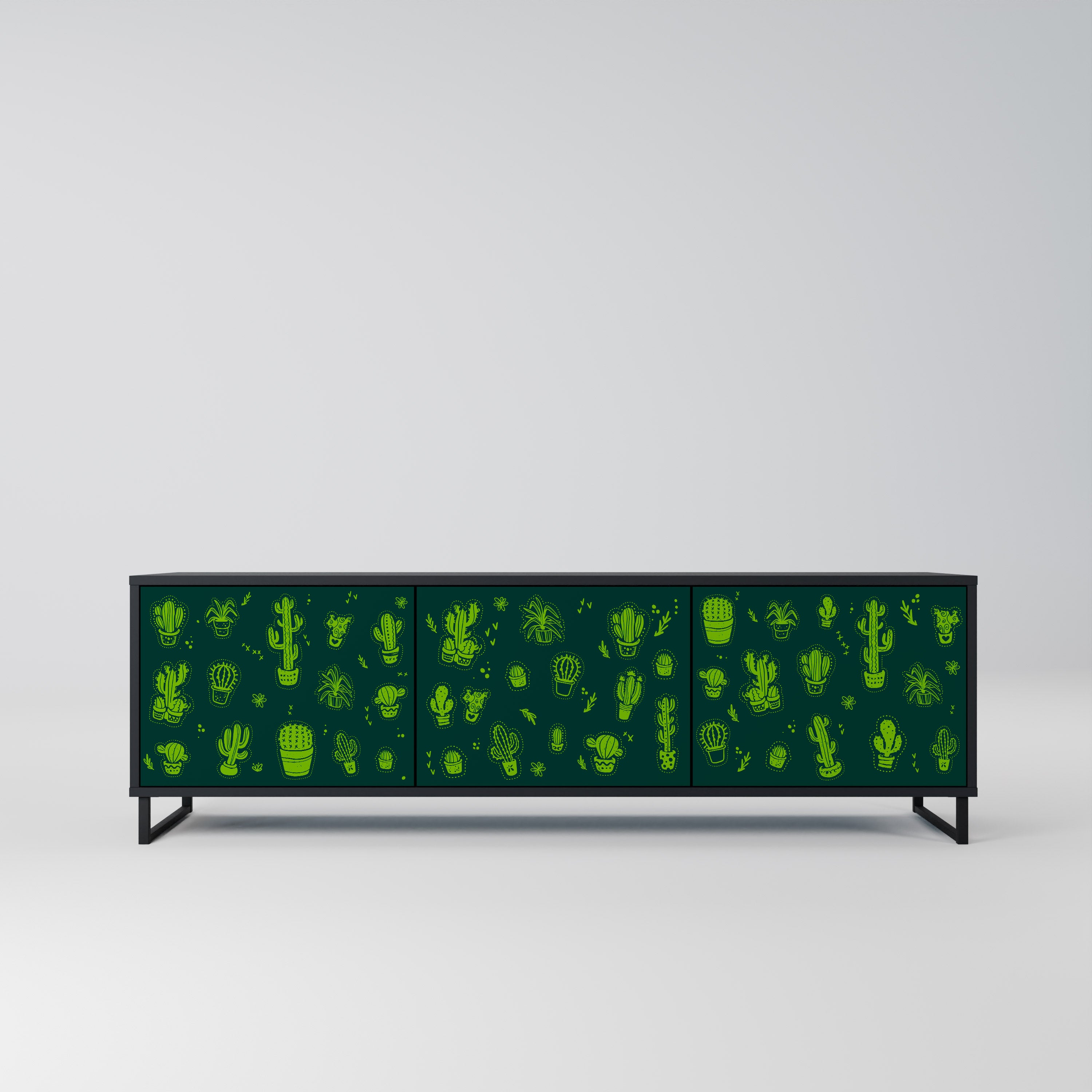 DESERT GREEN 3-Door TV Stand in Black Finish