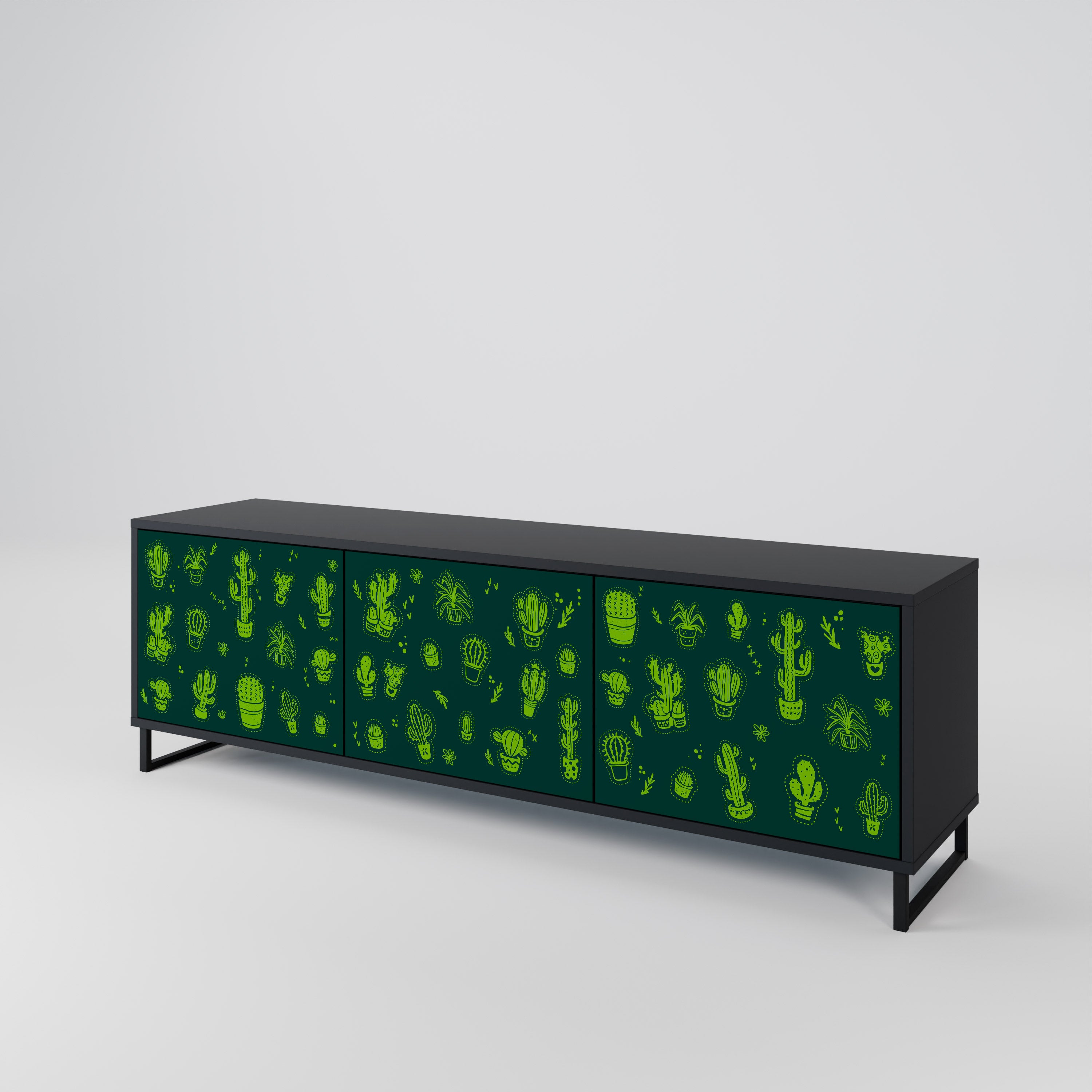 DESERT GREEN 3-Door TV Stand in Black Finish