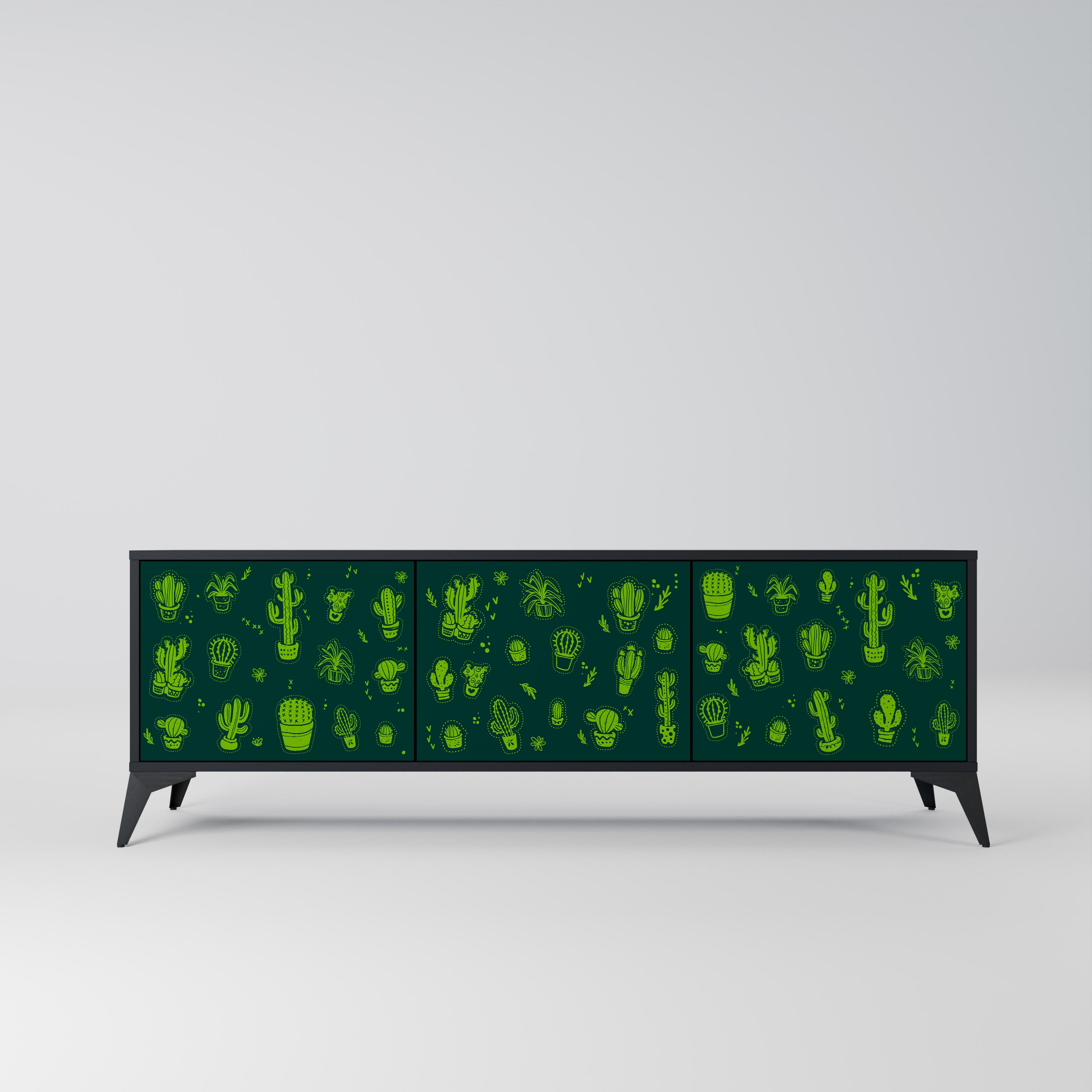 DESERT GREEN 3-Door TV Stand in Black Finish