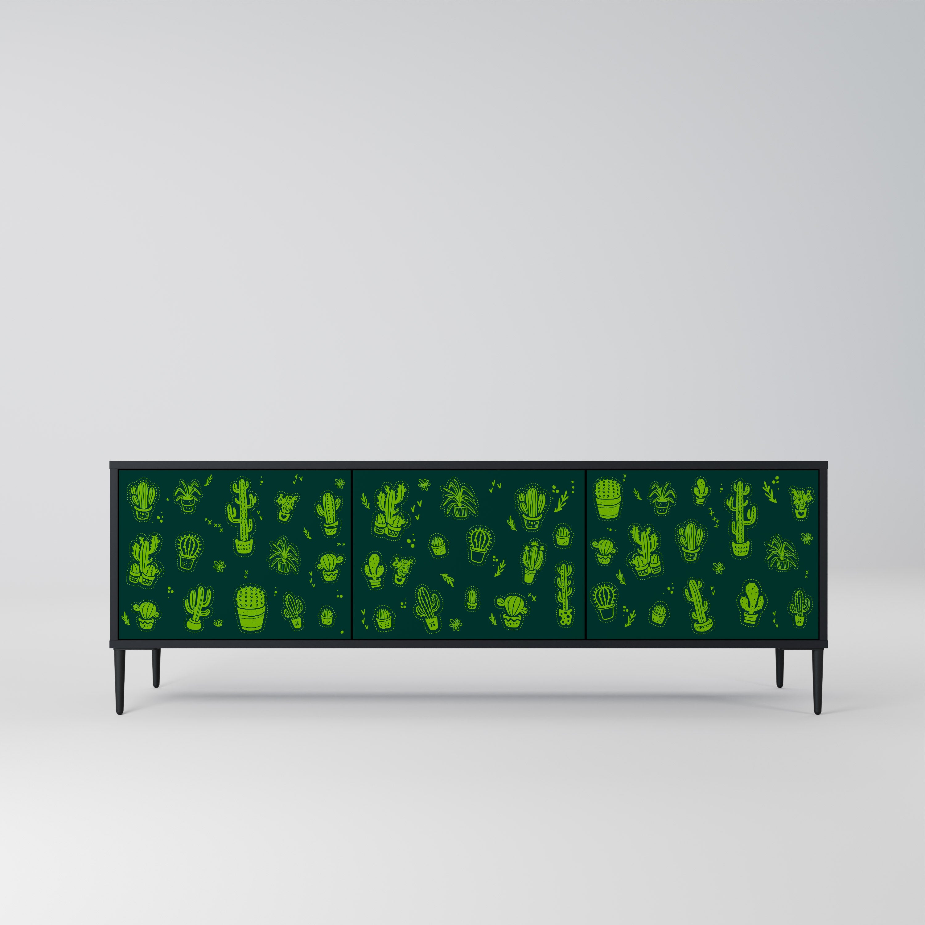 DESERT GREEN 3-Door TV Stand in Black Finish