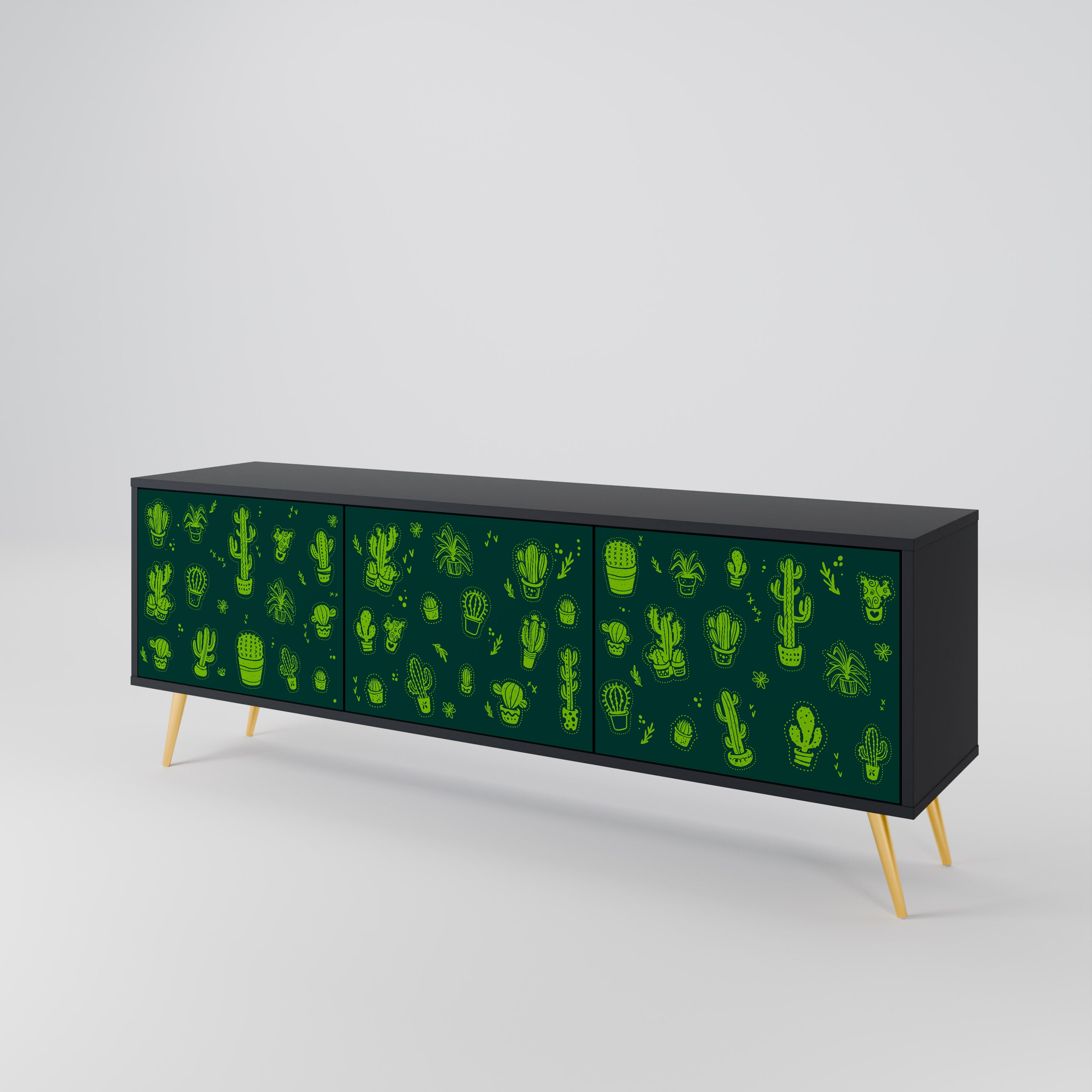 DESERT GREEN 3-Door TV Stand in Black Finish