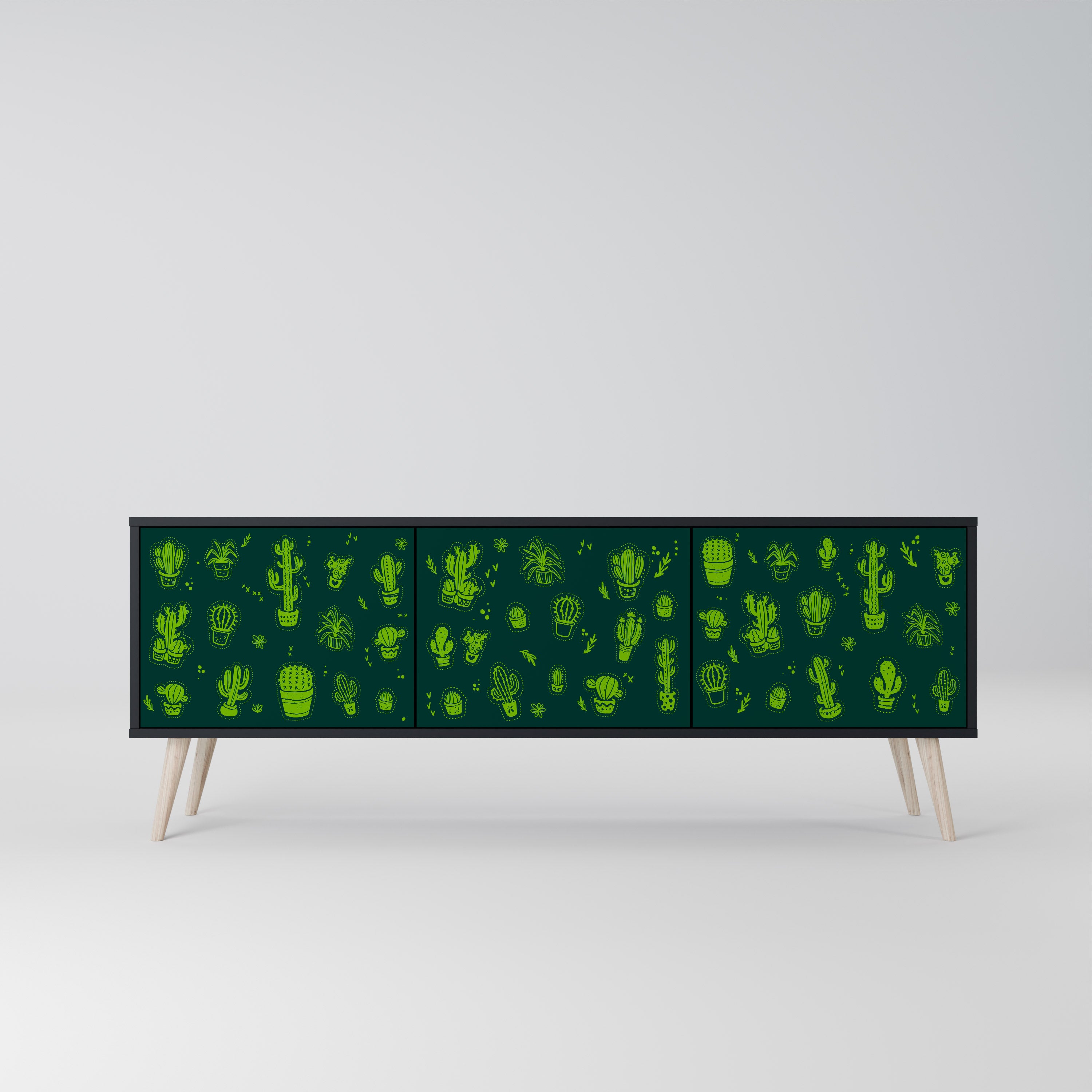 DESERT GREEN 3-Door TV Stand in Black Finish
