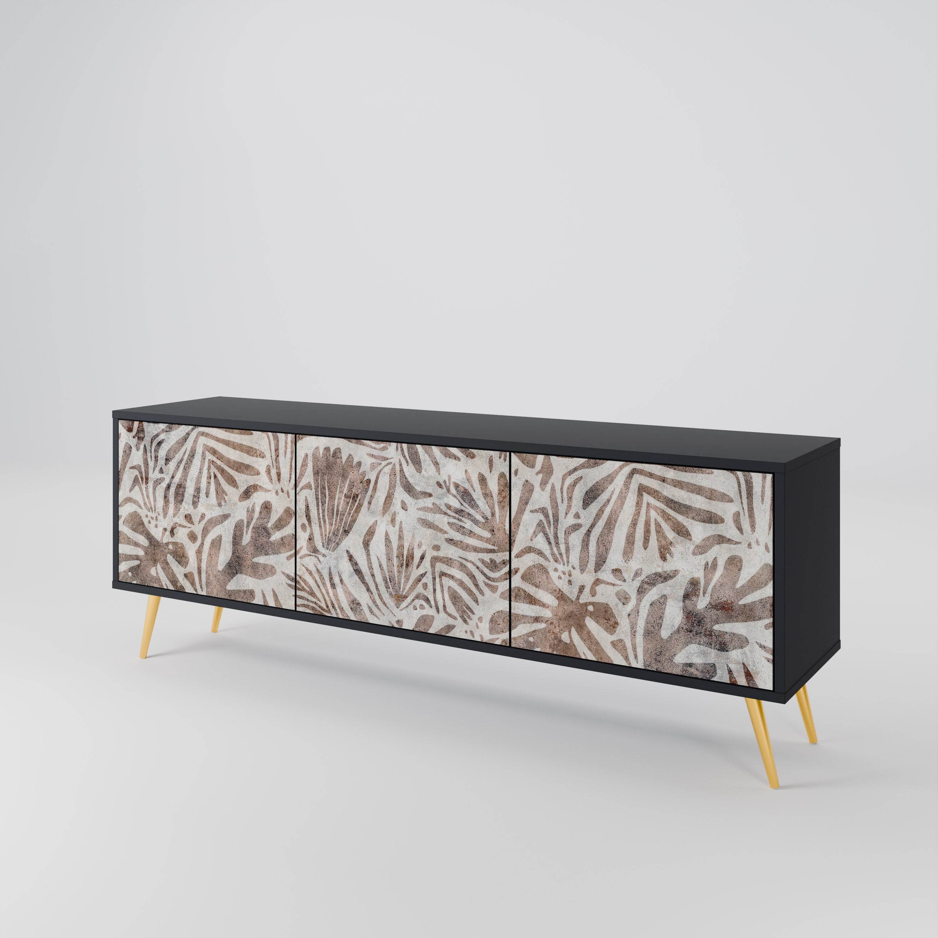 PASSING TIME 3-Door TV Stand in Black Finish