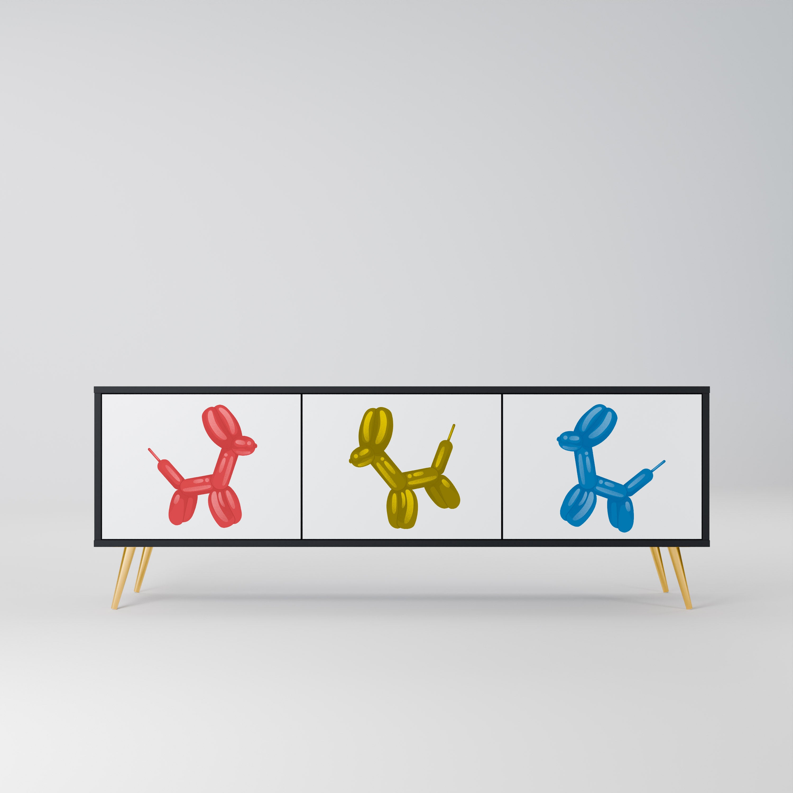 CHILDHOOD MEMORY 3-Door TV Stand in Black Finish