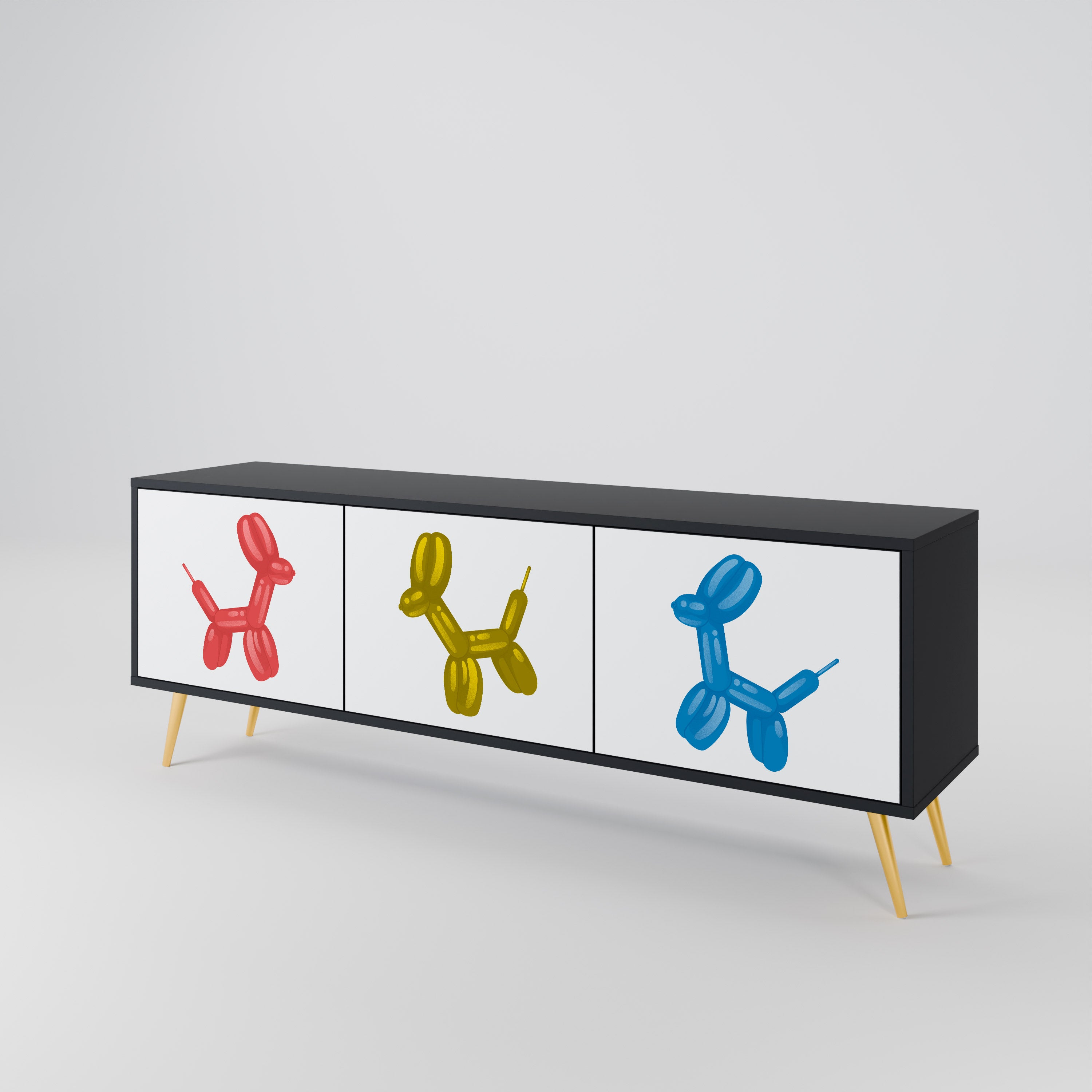 CHILDHOOD MEMORY 3-Door TV Stand in Black Finish